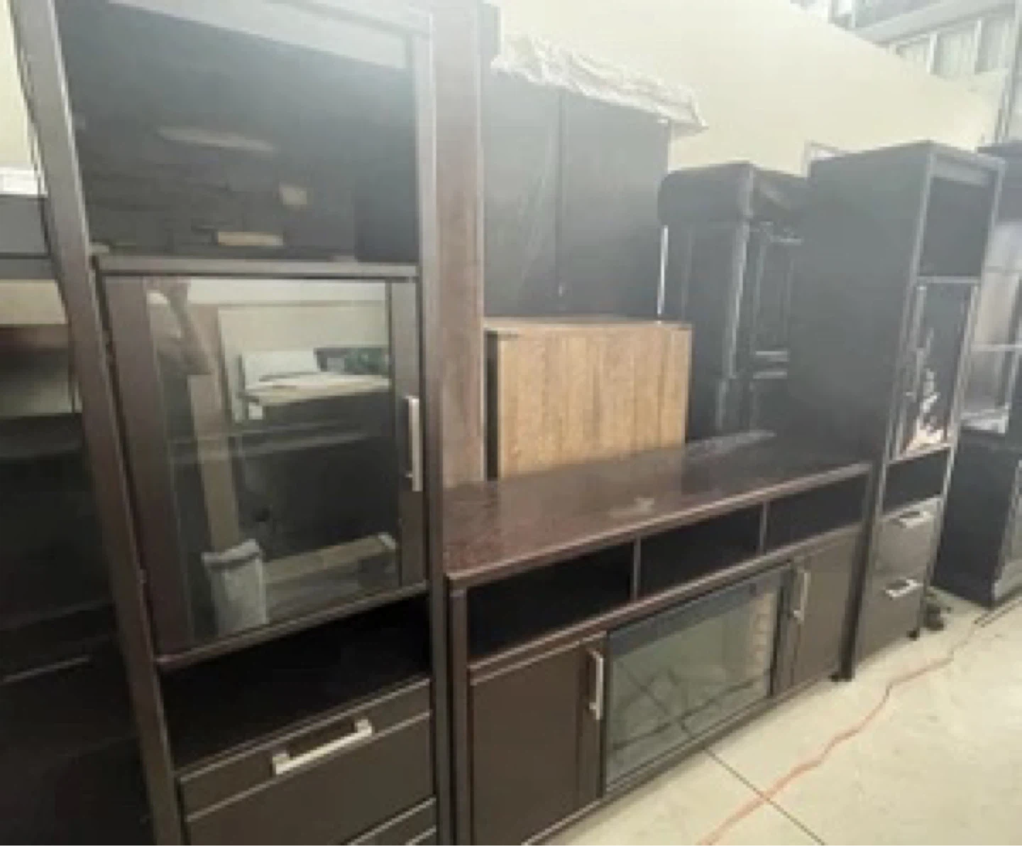 Dark Brown Entertainment Unit with Glass Doors