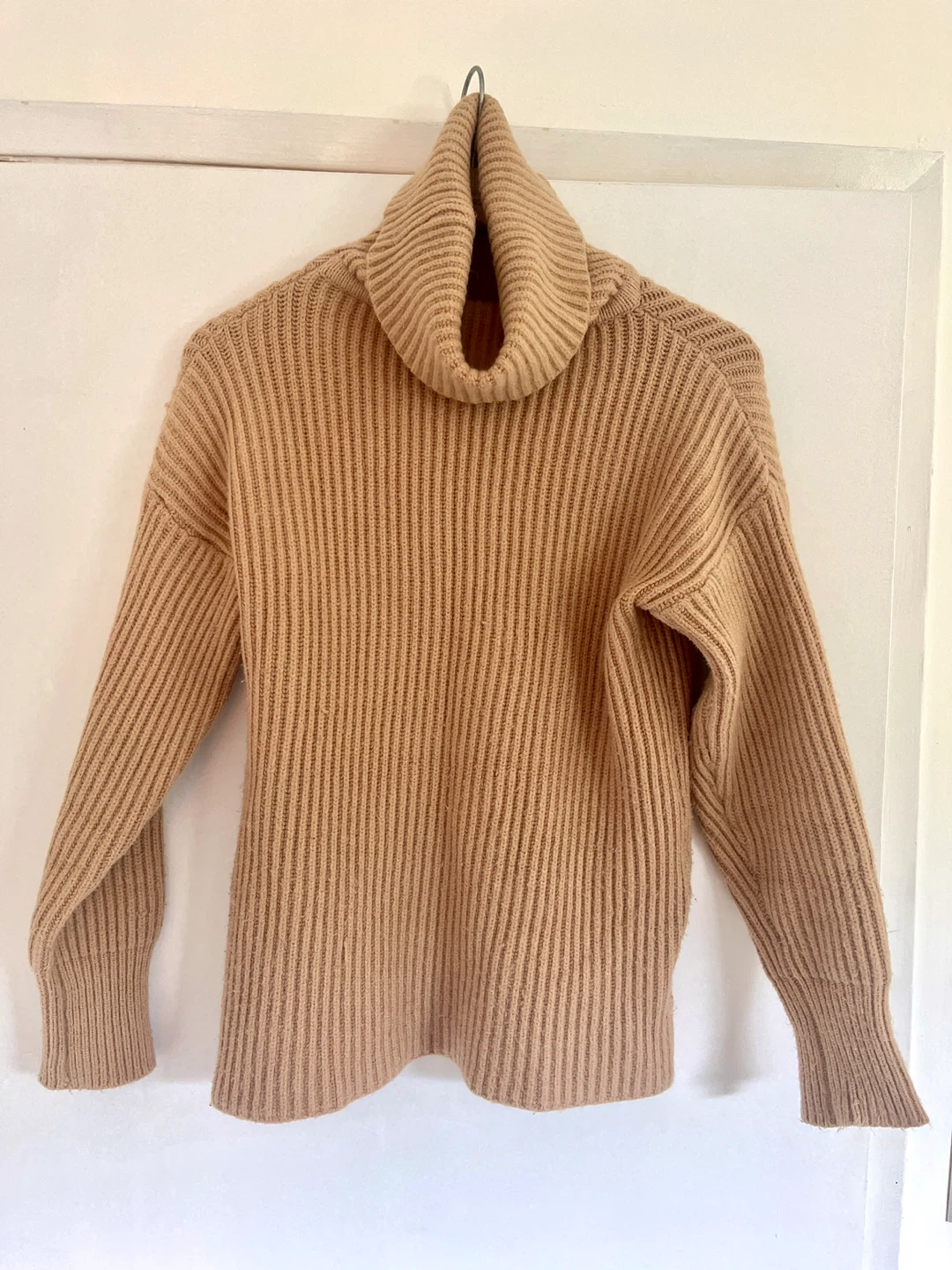 Camel Ribbed Turtleneck Sweater