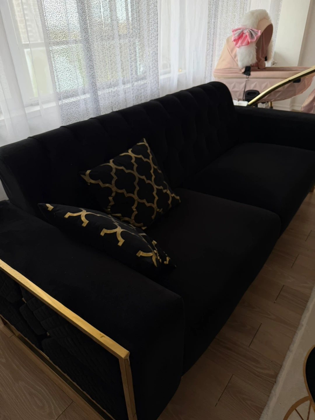 Black Velvet Sofa with Gold Accents - photo 3