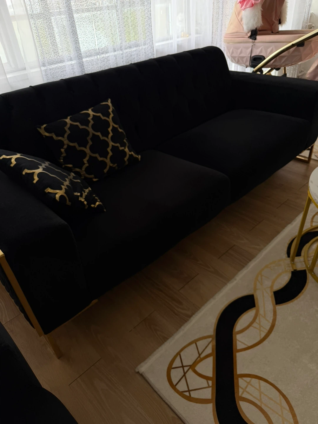 Black Velvet Sofa with Gold Accents - photo 4