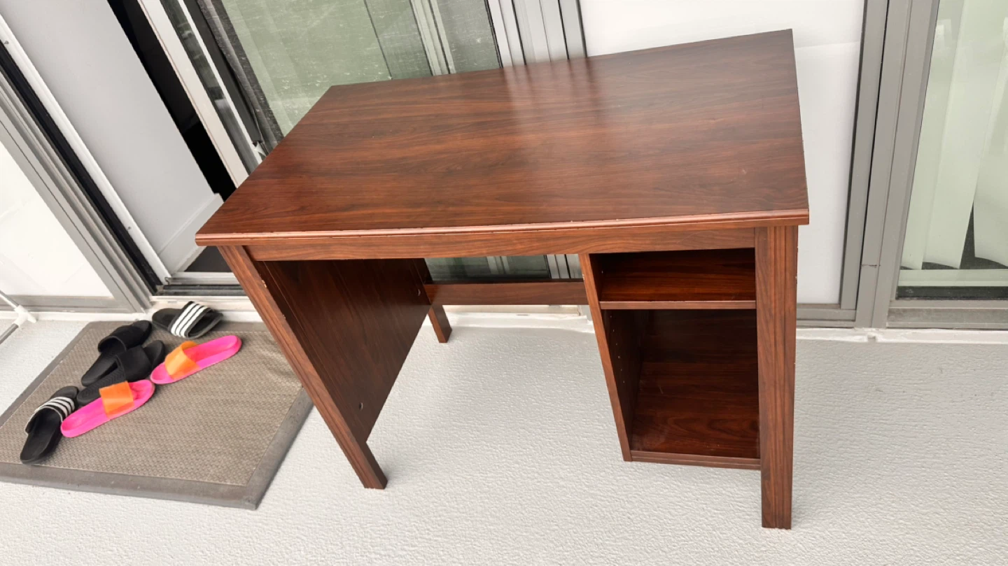Dark Brown Wood Desk with Shelves