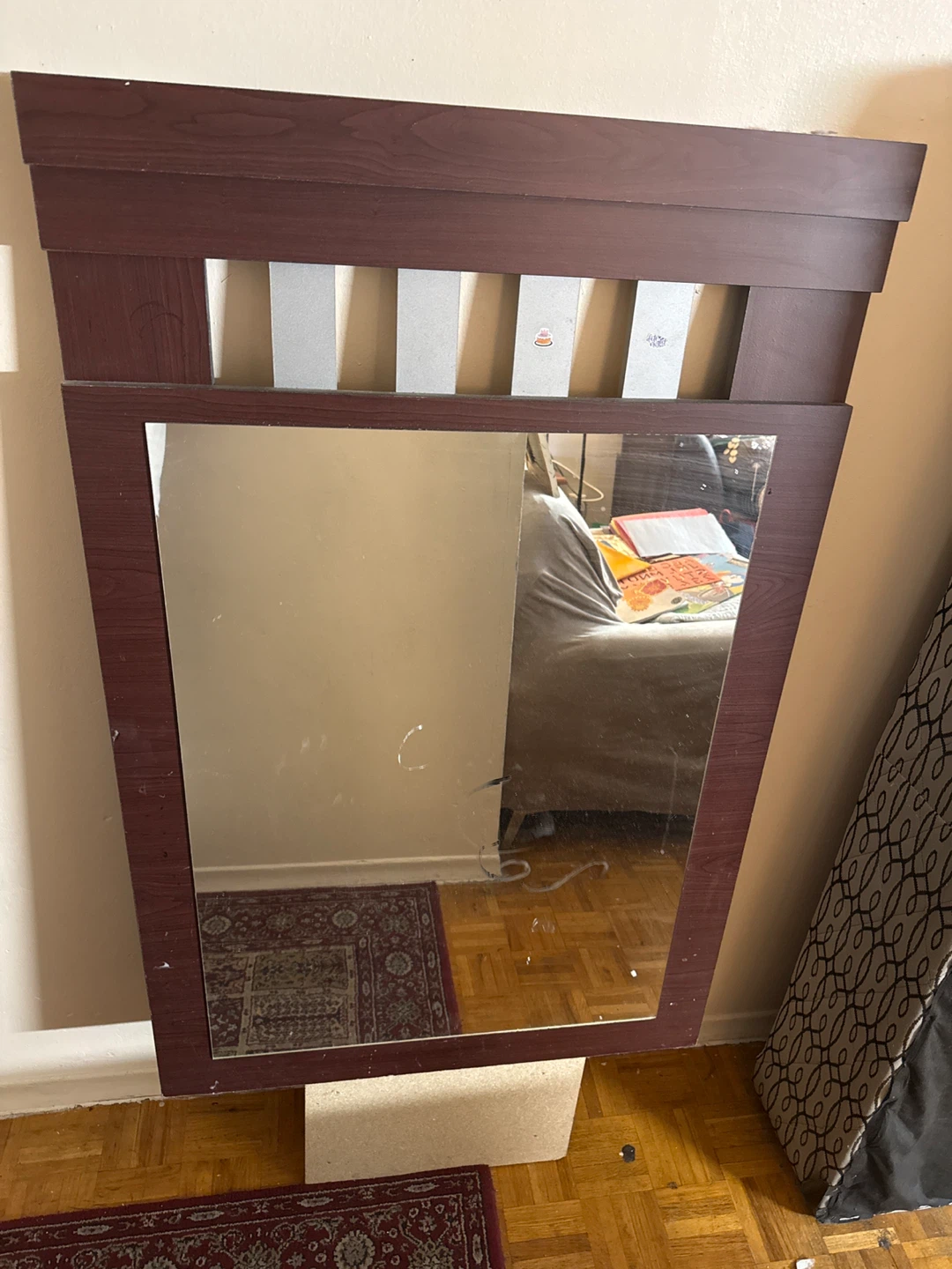 Dark Wood Mirror with 6 Drawers