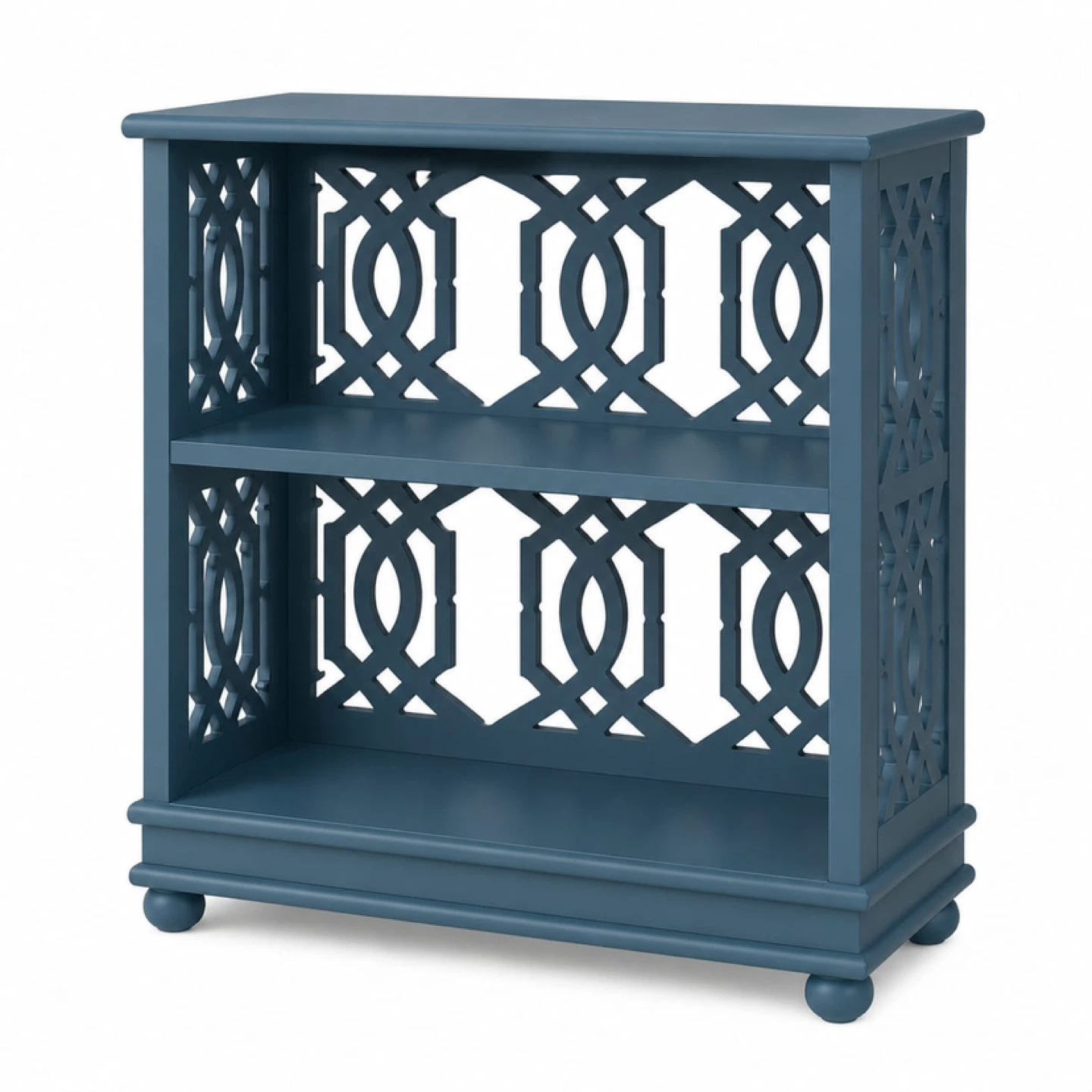 Vintage Blue Ornate 2-Tier Accent Cabinet / Storage Shelf