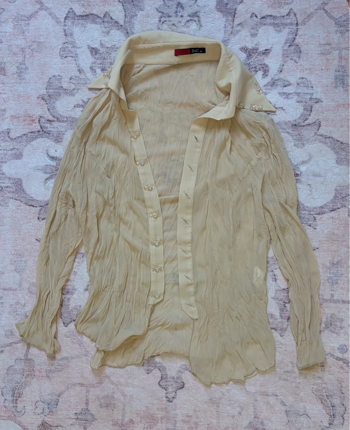 Butter Yellow Embellished Cardigan - M