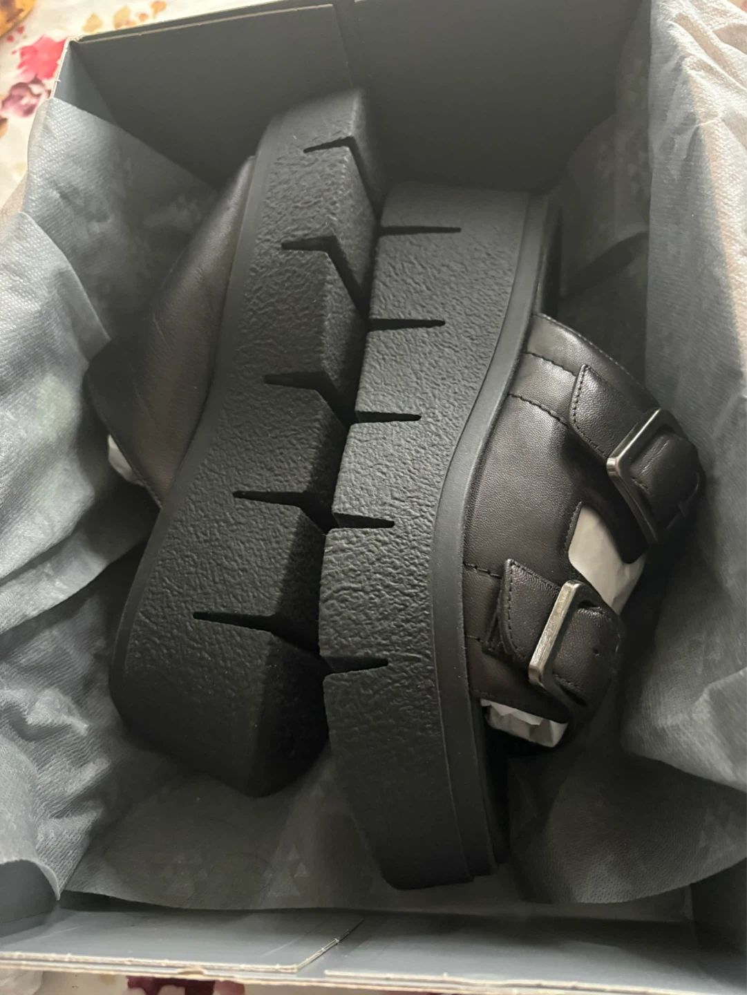 Cougar Black Leather Double Buckle Platform Sandals - photo 4
