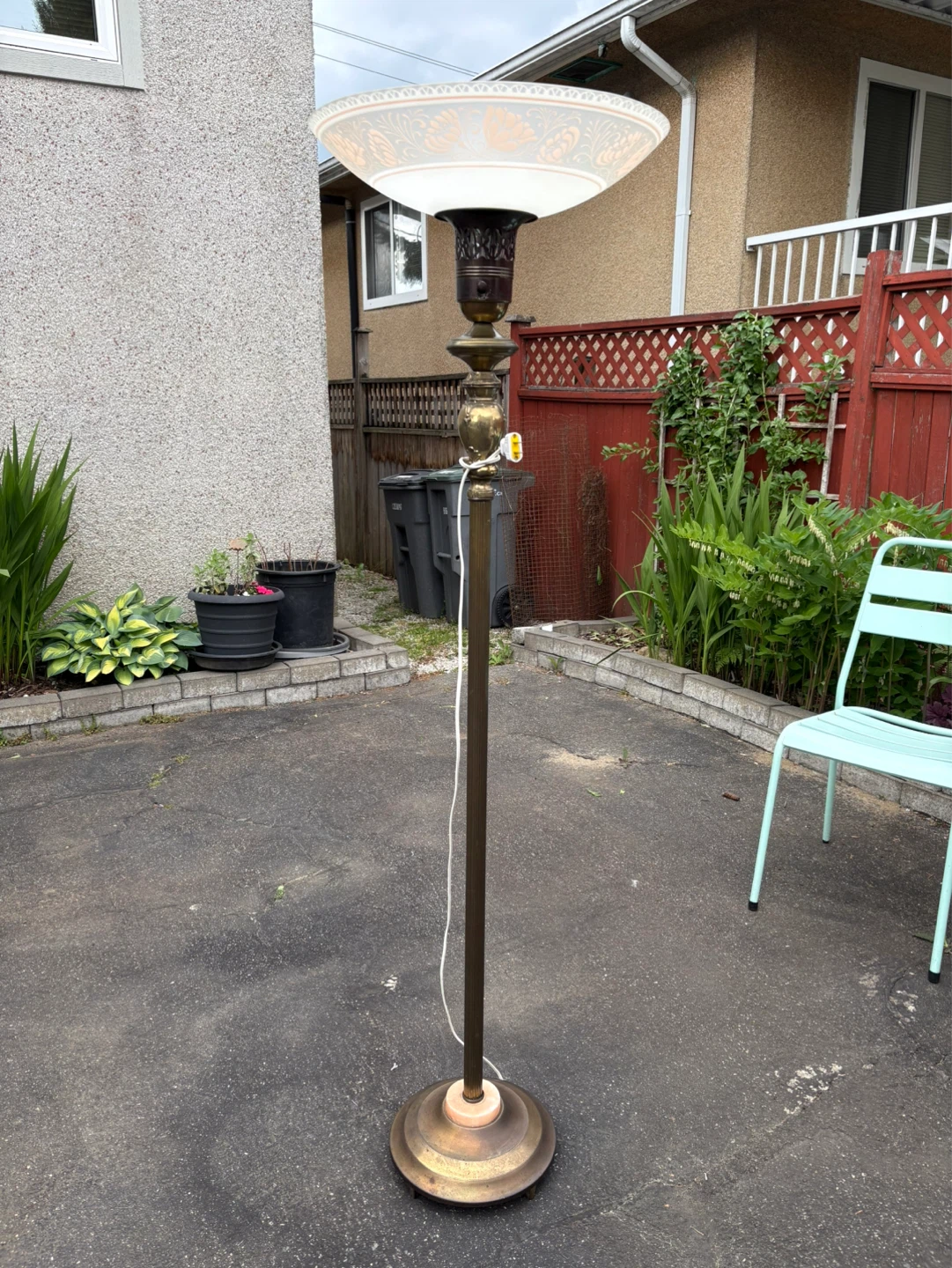 Vintage Brass Floor Lamp with Frosted Glass Shade