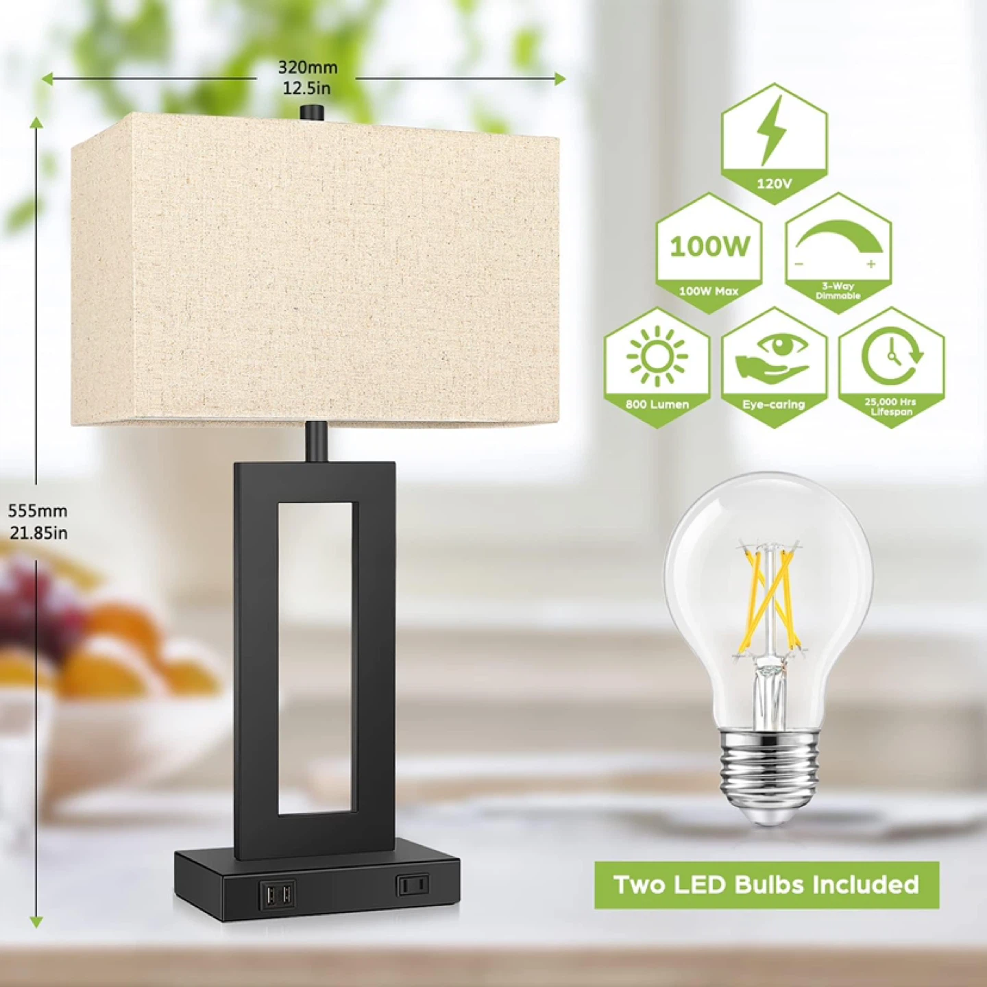 Set of 2 Touch Control Table Lamp with 2 USB Ports - photo 3
