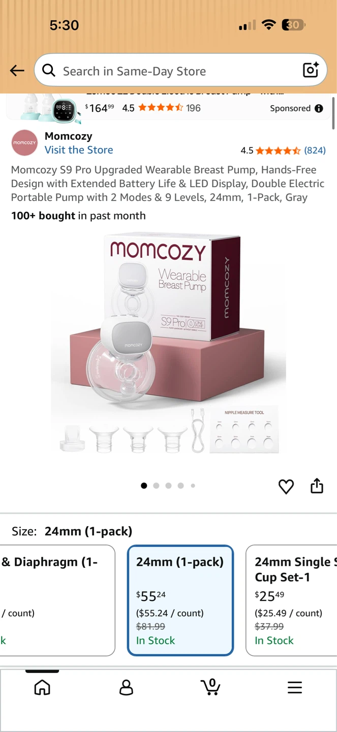 Momcozy S9 Pro Wearable Breast Pump - 24mm, Gray - photo 5