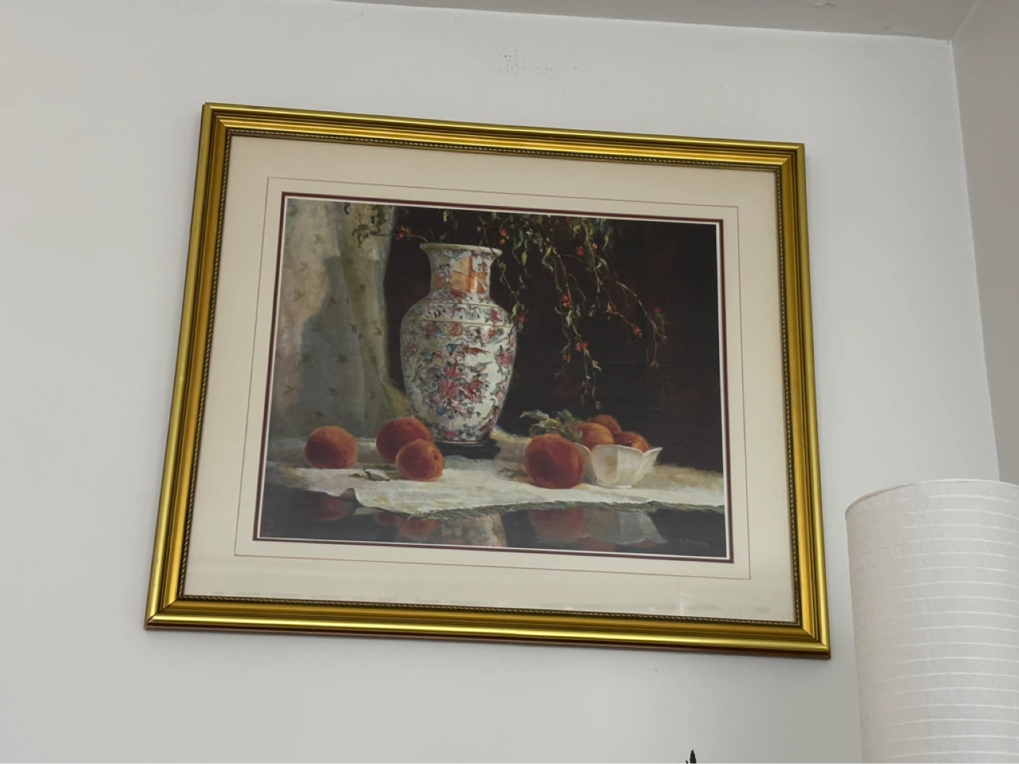 Framed Still Life Painting of Vase and Peaches - photo 2