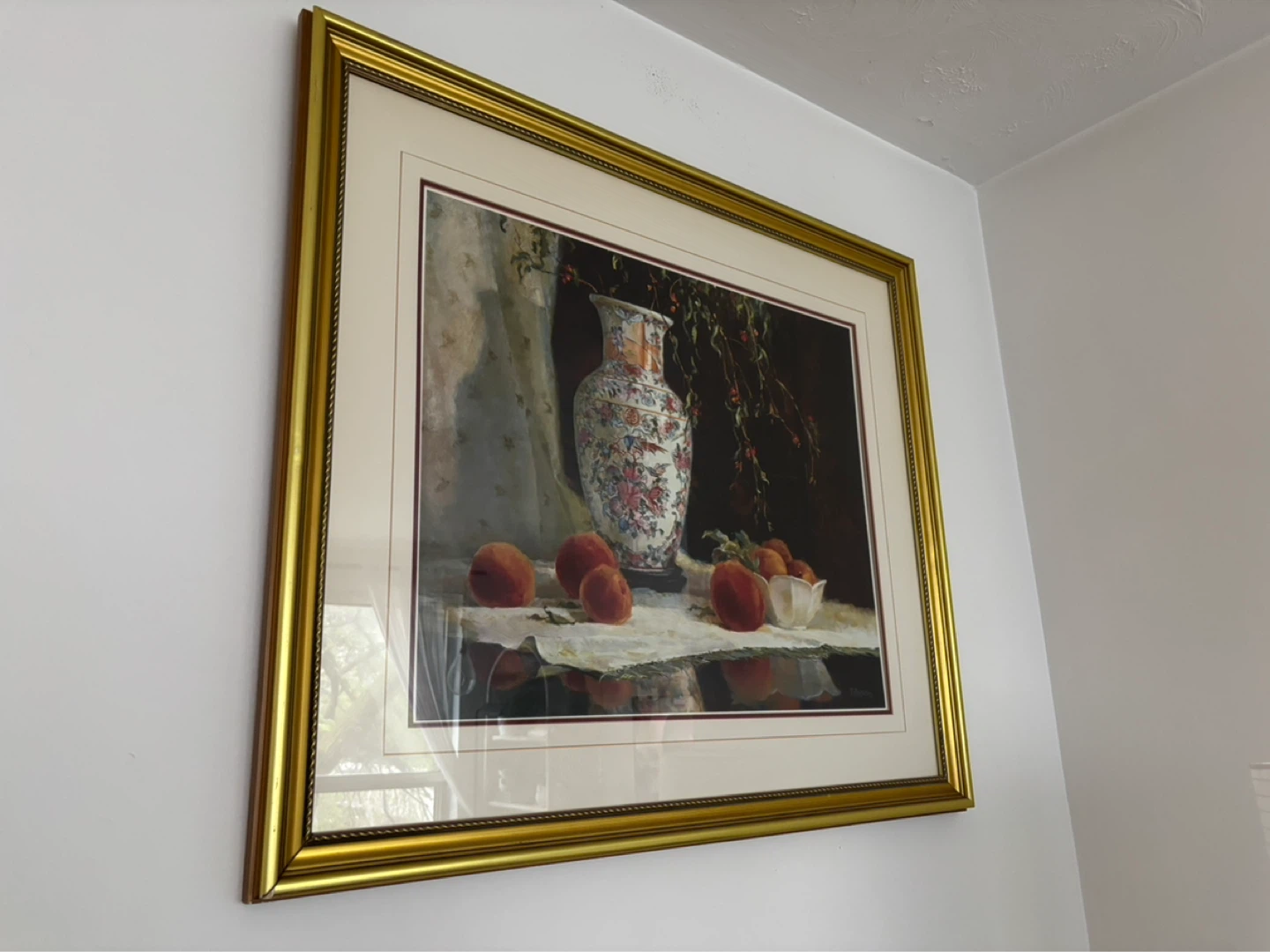 Framed Still Life Painting of Vase and Peaches - photo 3