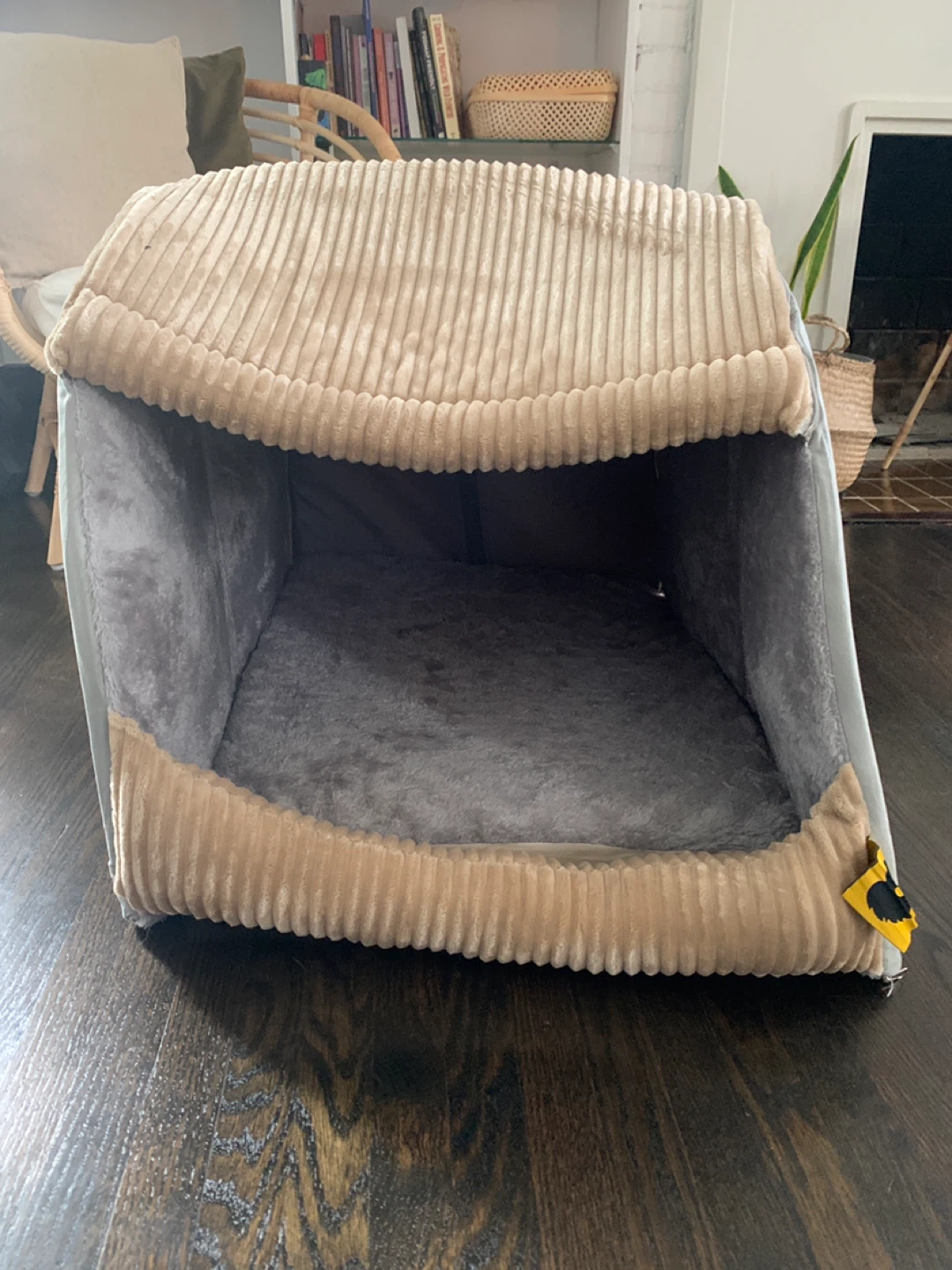 Funny Fuzzy Dog Tent Bed - Khaki, Size M