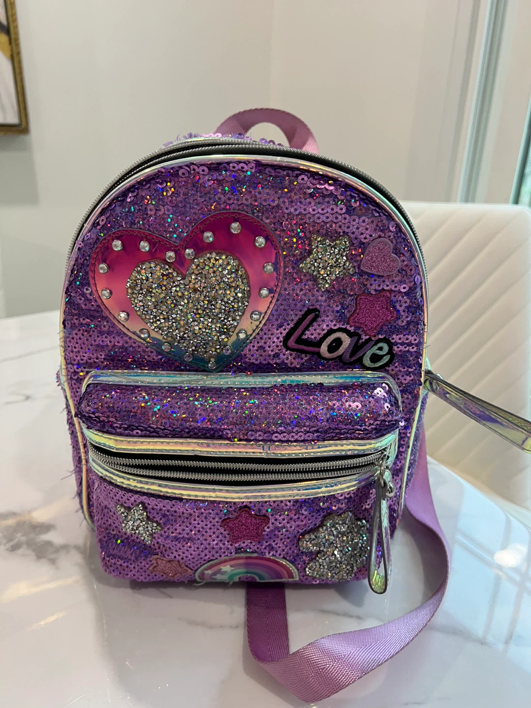 Purple Sequin Heart Love Backpack