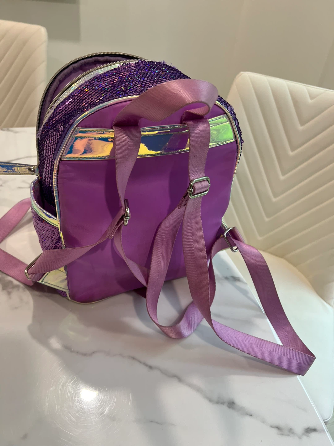Purple Sequin Heart Love Backpack - photo 3