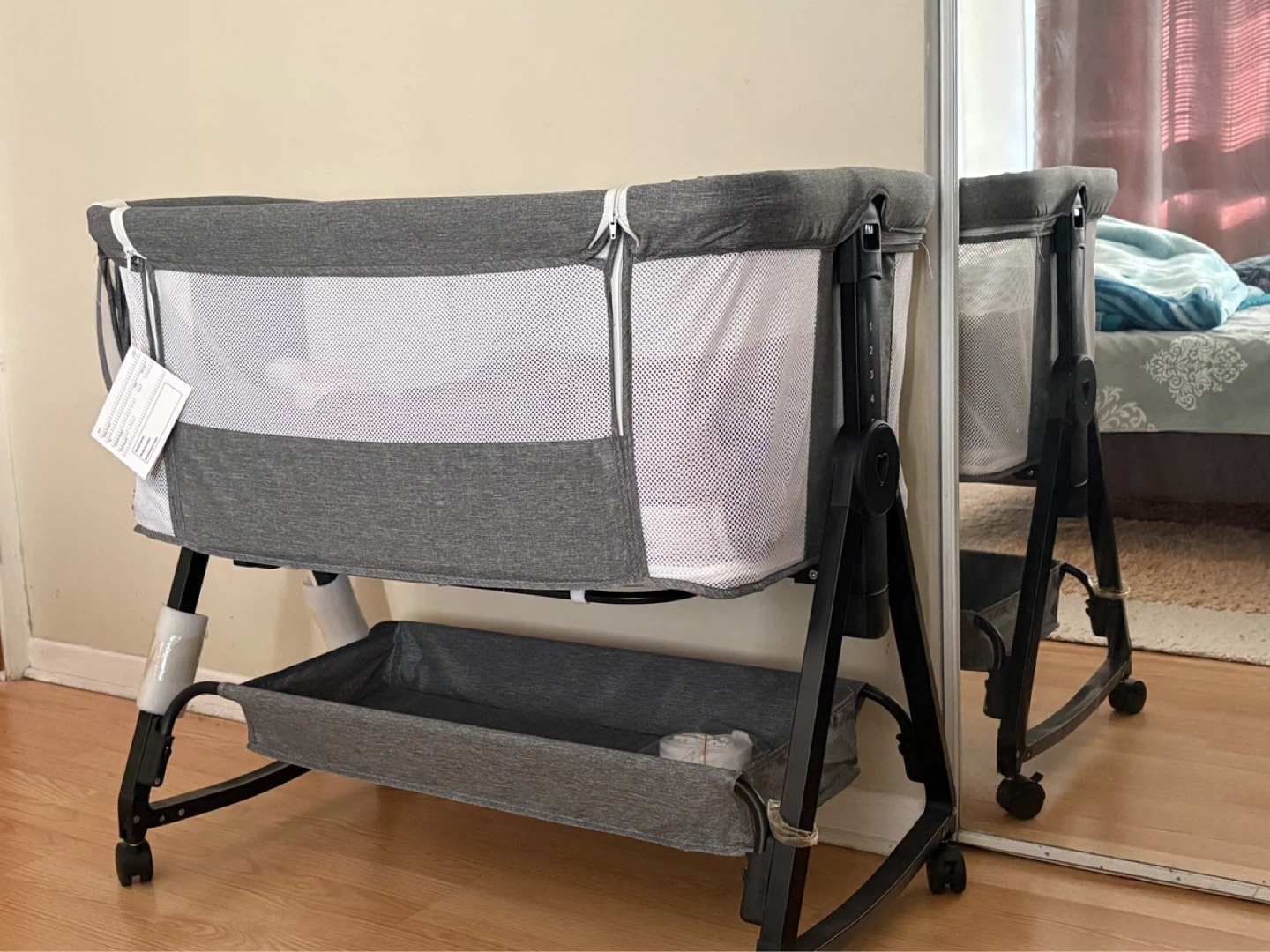 Grey Bassinet with Storage Basket