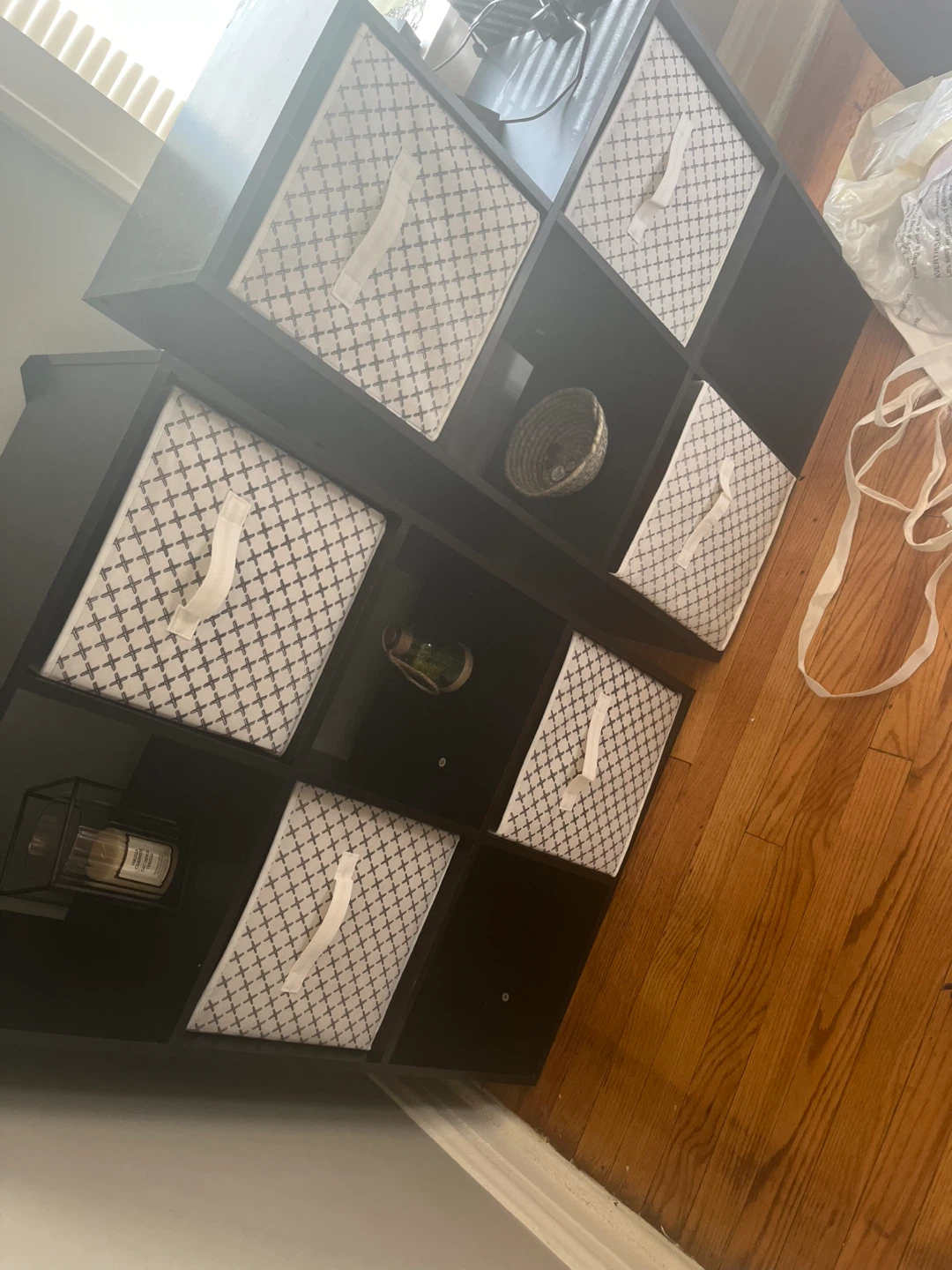 Black Cube Storage Shelving Unit with Storage Bins