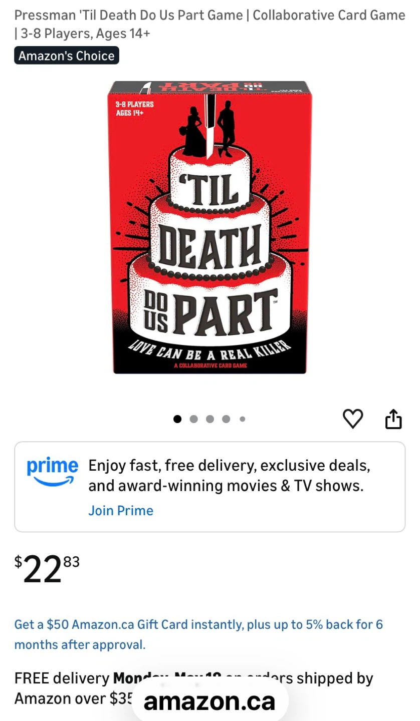 Pressman 'Til Death Do Us Part Collaborative Card Game