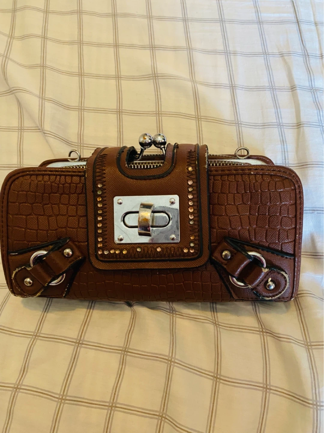 Brown Faux Croc handbag with Chain Strap - photo 4