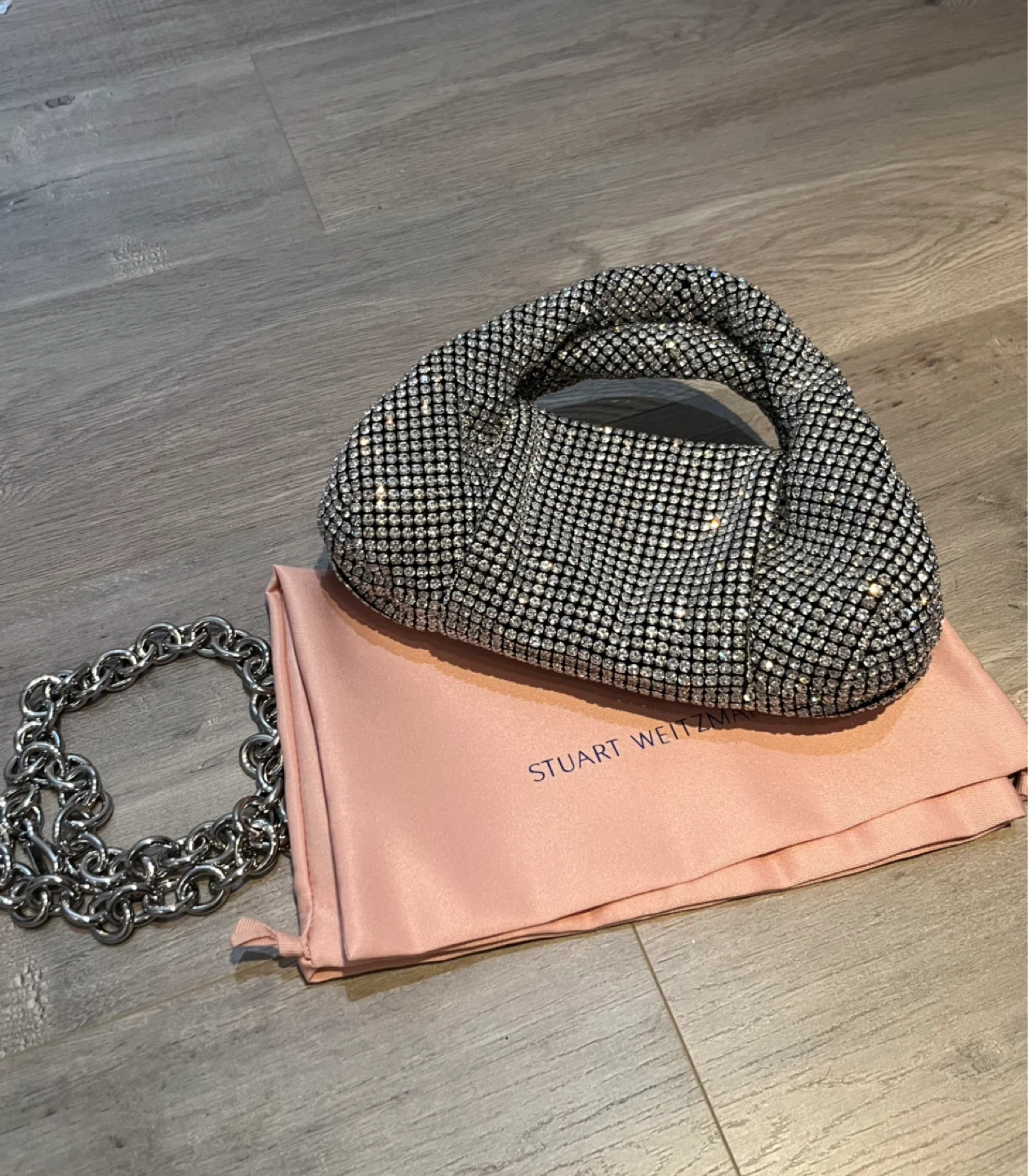 Stuart Weitzman Rhinestone Clutch Handbag with Chain