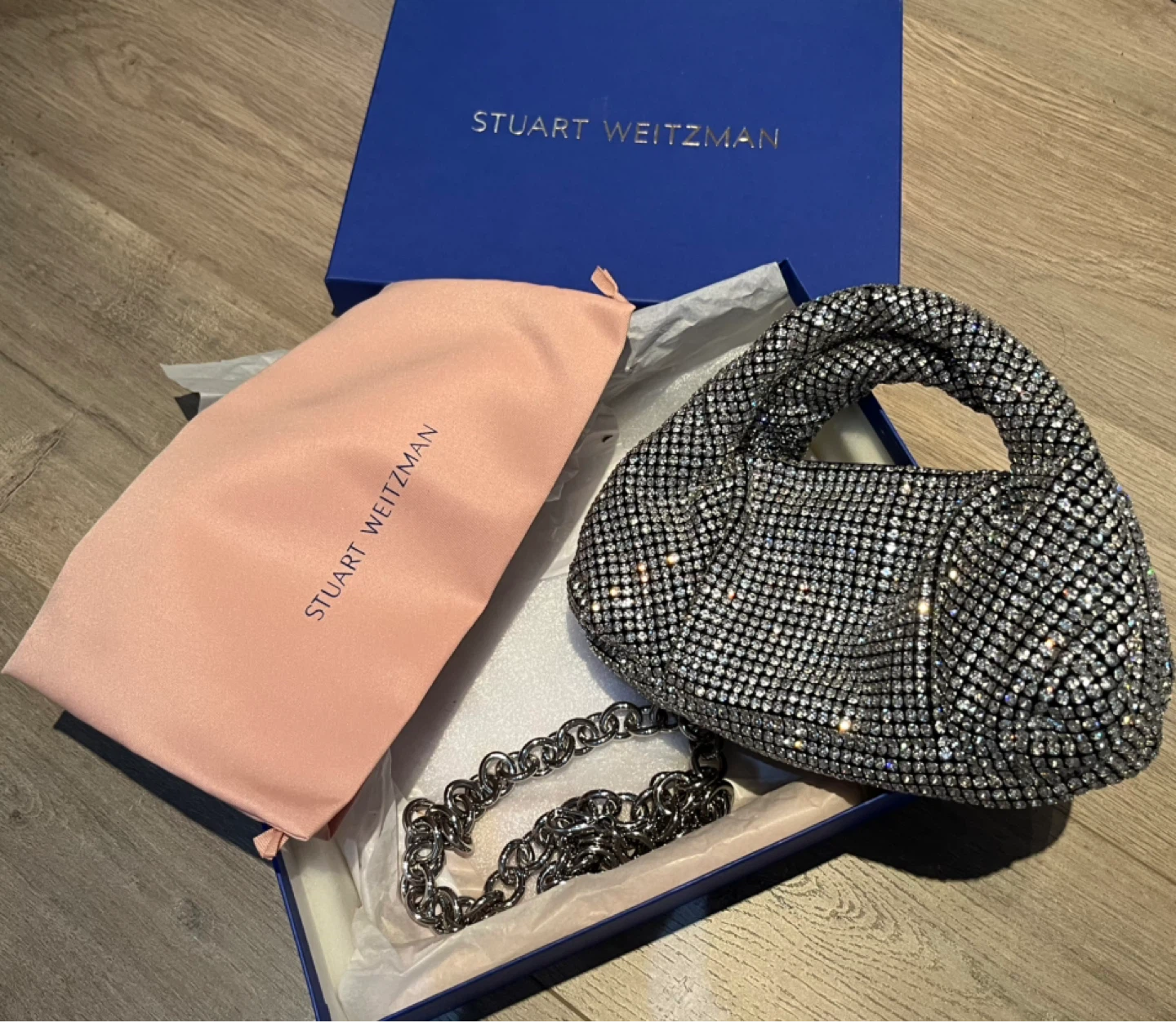 Stuart Weitzman Rhinestone Clutch Handbag with Chain - photo 3