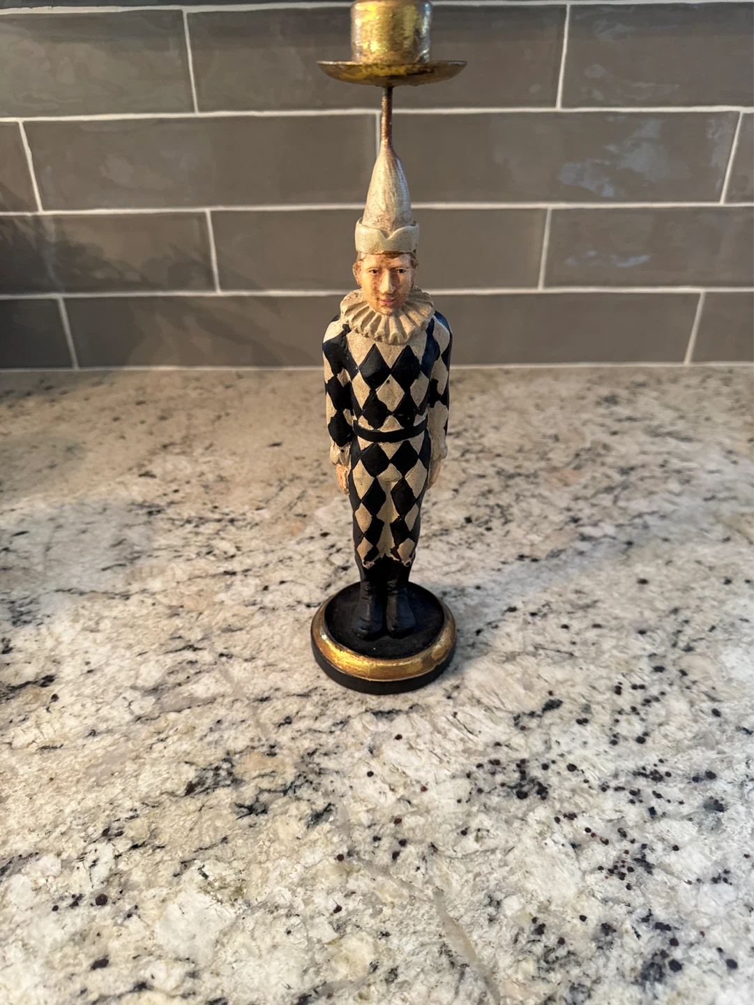 Vintage Harlequin Jester Figurine Candlestick Holder