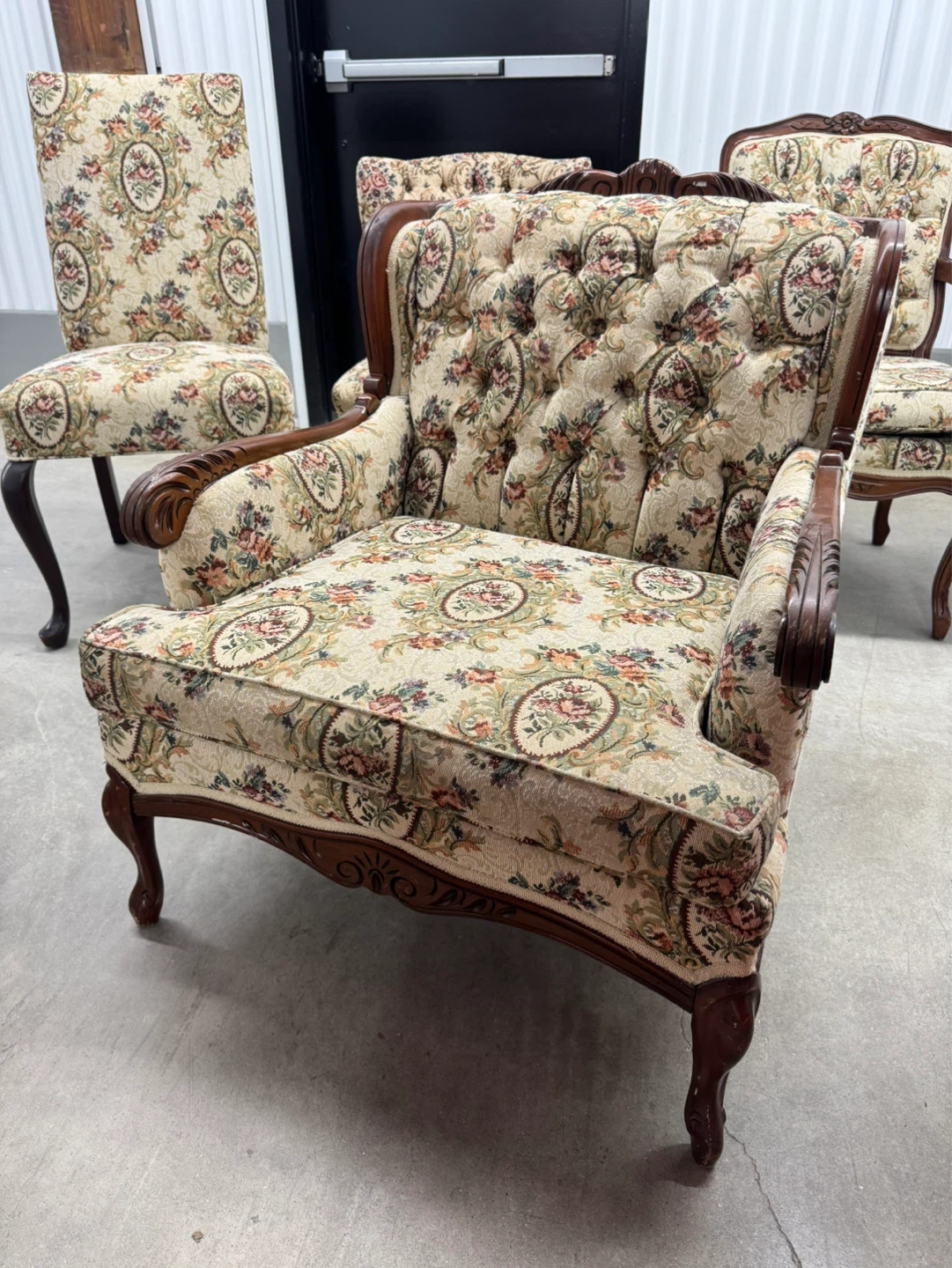 Vintage Upholstered Dining Chairs and Armchairs Set