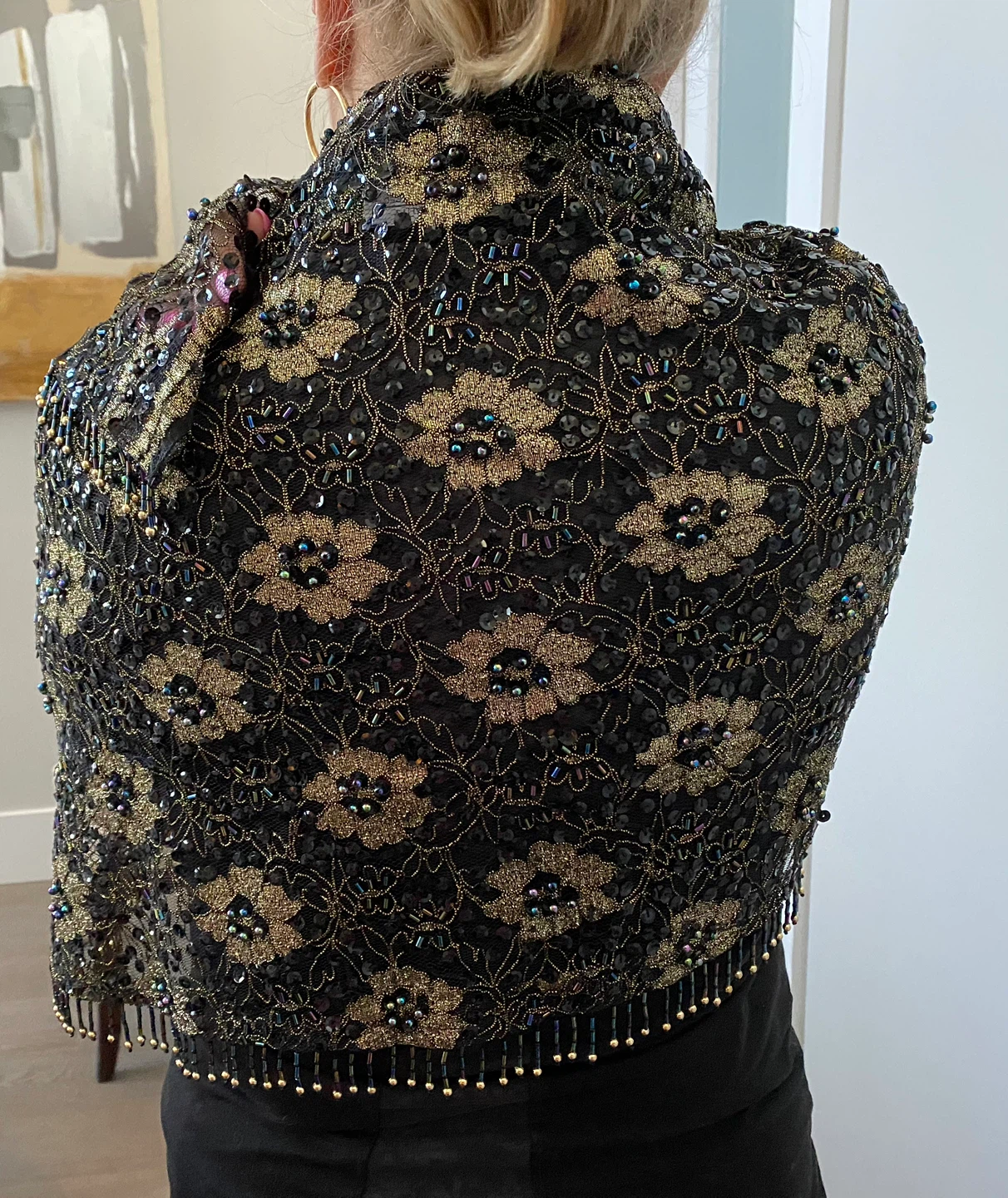 Vintage Black and Gold Beaded Shawl - photo 4