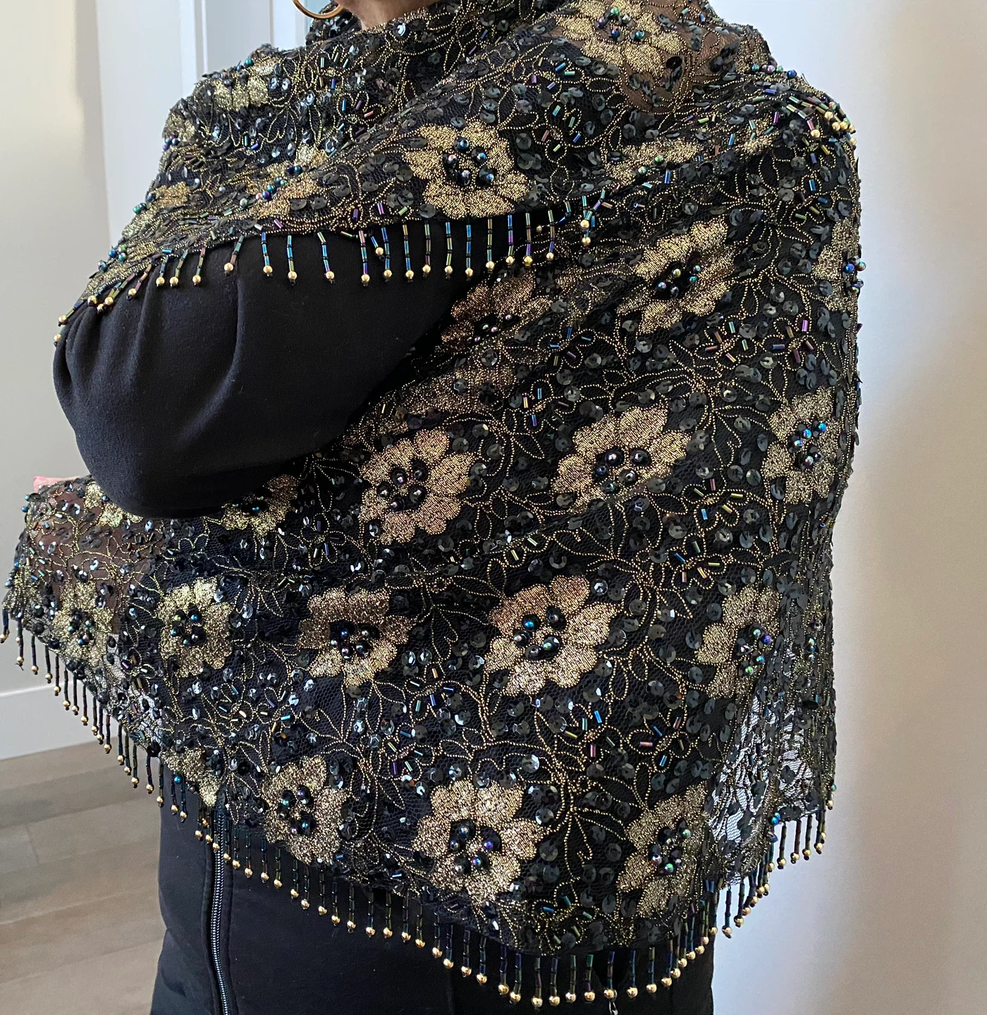 Vintage Black and Gold Beaded Shawl - photo 3