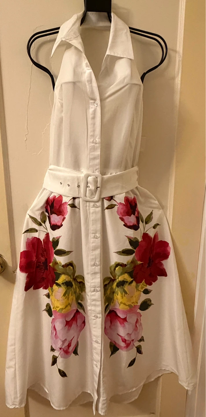 Truly 4 You Women's Floral Print Halter Neck Shirt Dress Size M - photo 2
