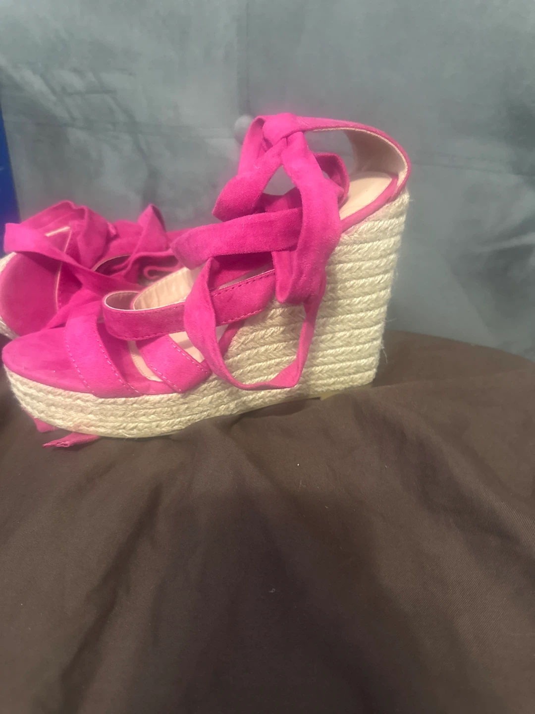 Women's Pink Suede Wedge Espadrilles with Ankle Tie - photo 2