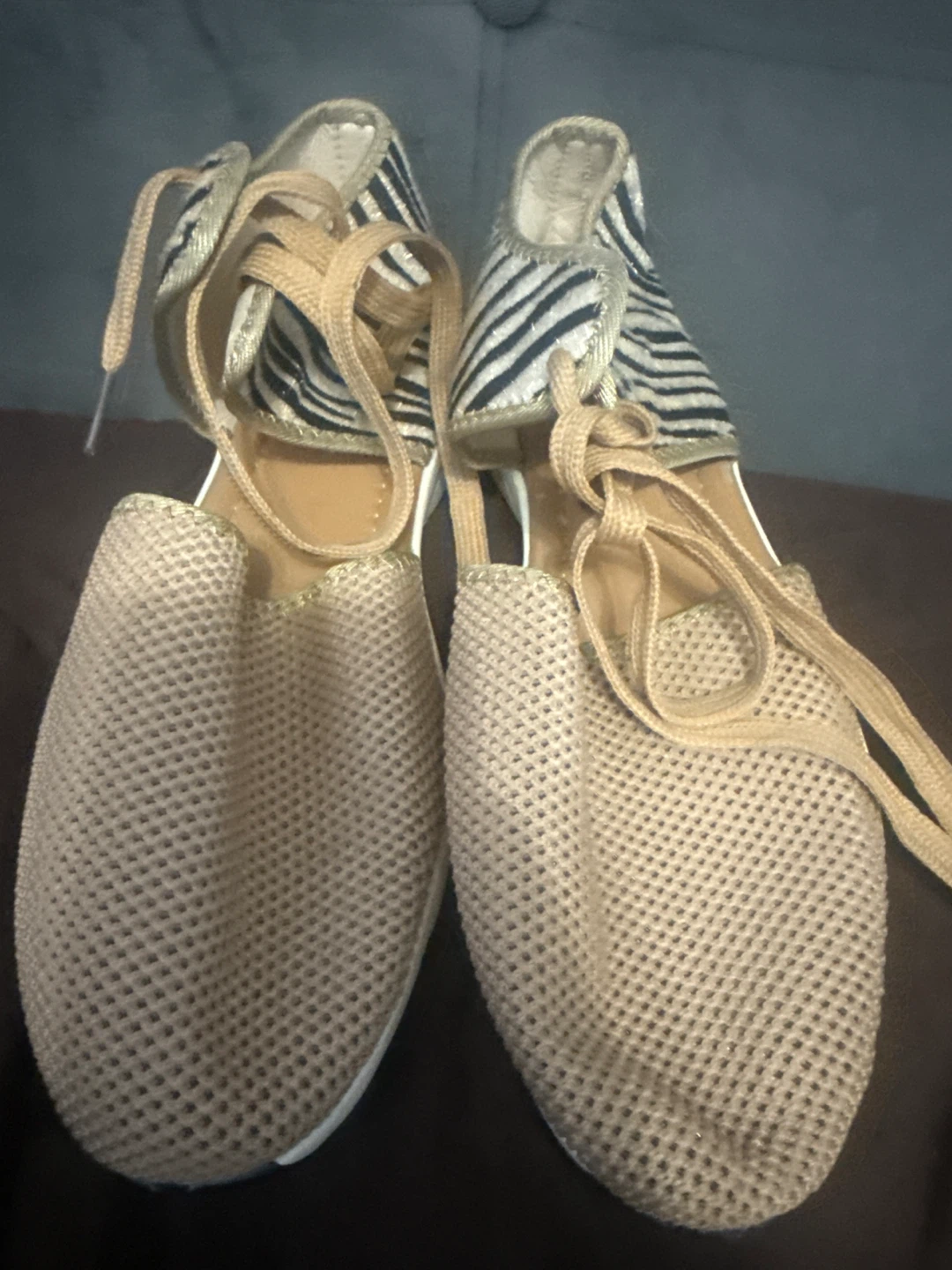 Women's Mesh Lace-Up Flats with Zebra Print