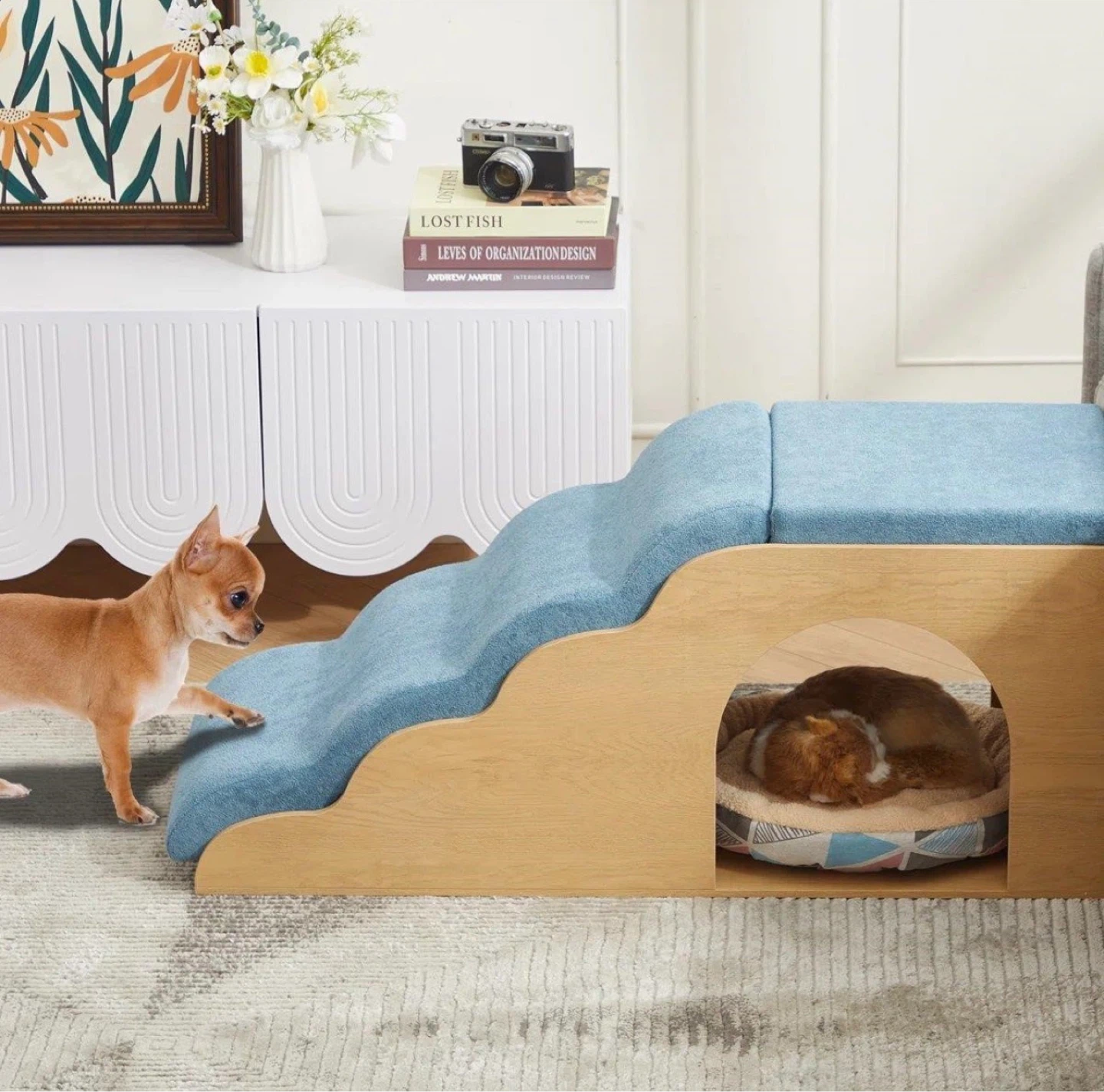 Brand New from Wayfair .ca Wooden Pet Stairs W Padded Ramp NEW
