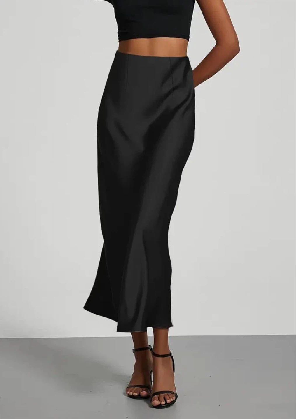 Black Satin Midi Skirt, size S - photo 2