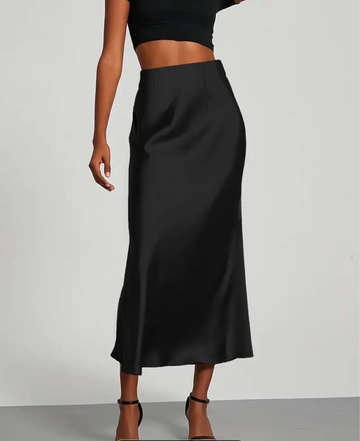 Black Satin Midi Skirt, size S - photo 3