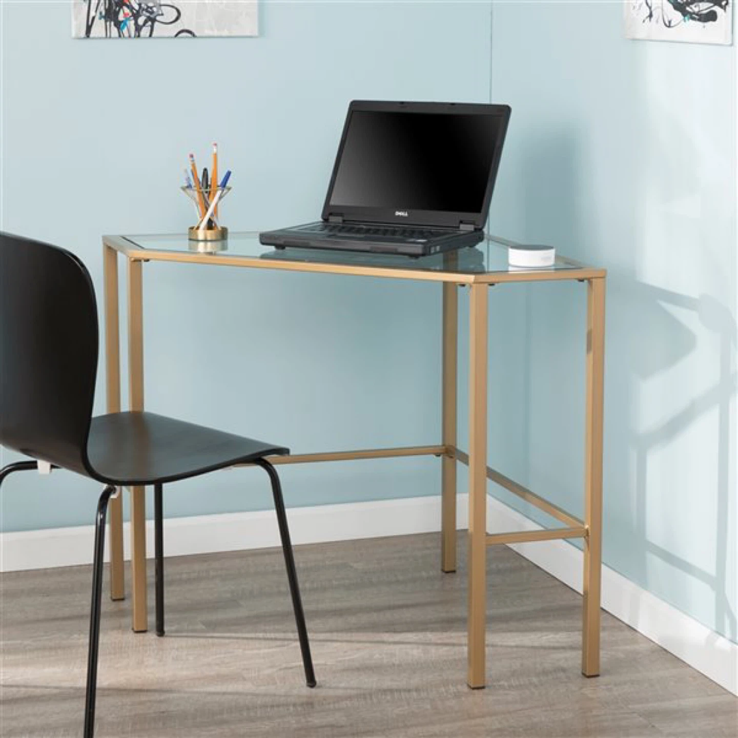 Corner Desk - Glass Top with Gold Metal Frame - photo 5