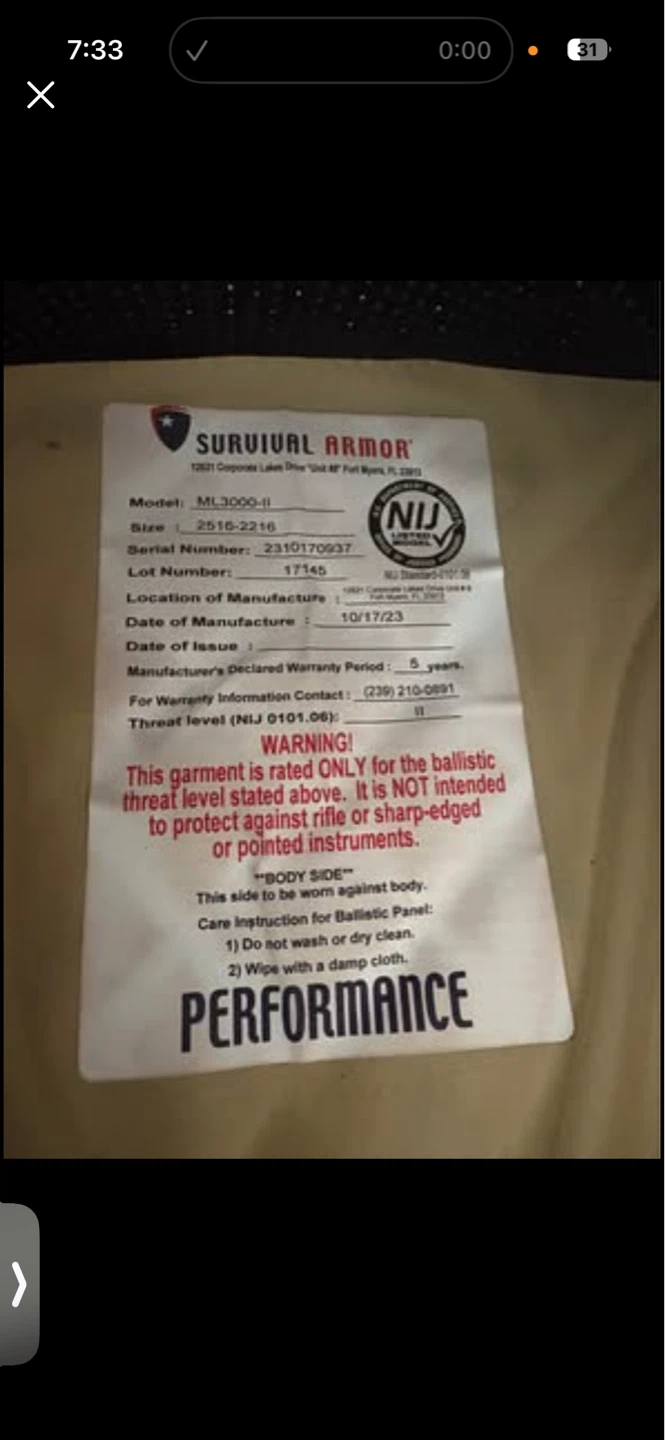 Survival Armor ML3000-11 Ballistic Vest - photo 3