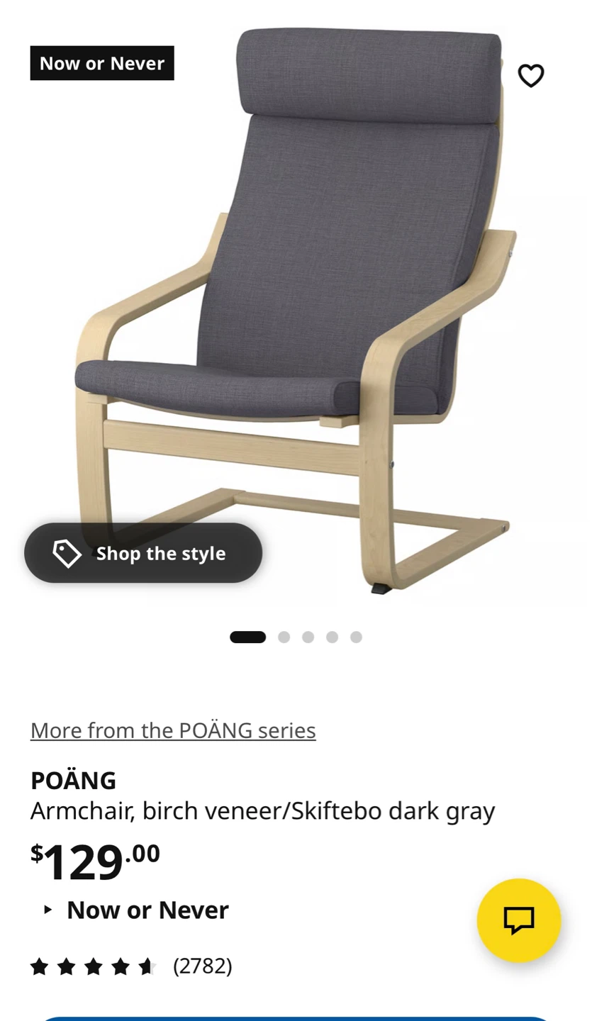 IKEA POÄNG Armchair - Birch Veneer/Skiftesbo Dark Gray