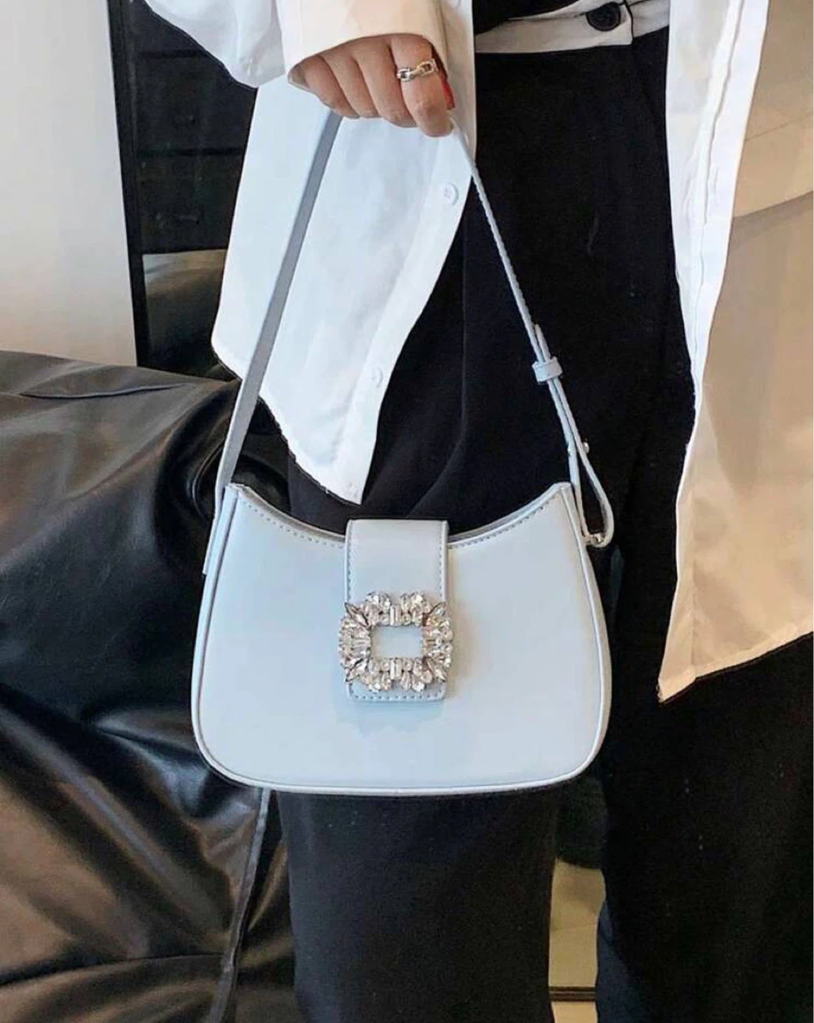 Light Blue Crystal Buckle Shoulder Bag - photo 3