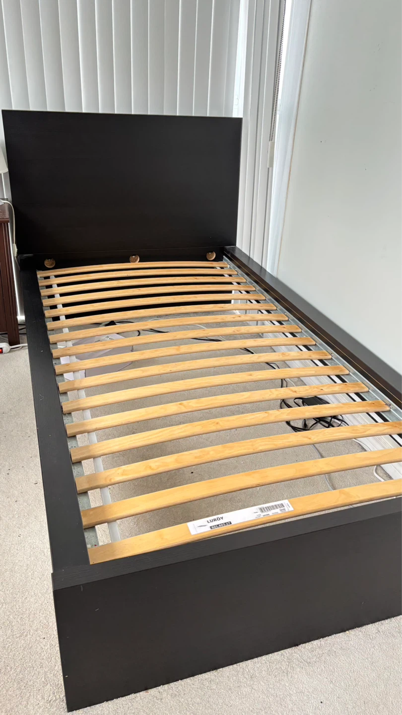 IKEA MALM Twin Bed Frame with Luroy Slats - Black-Brown