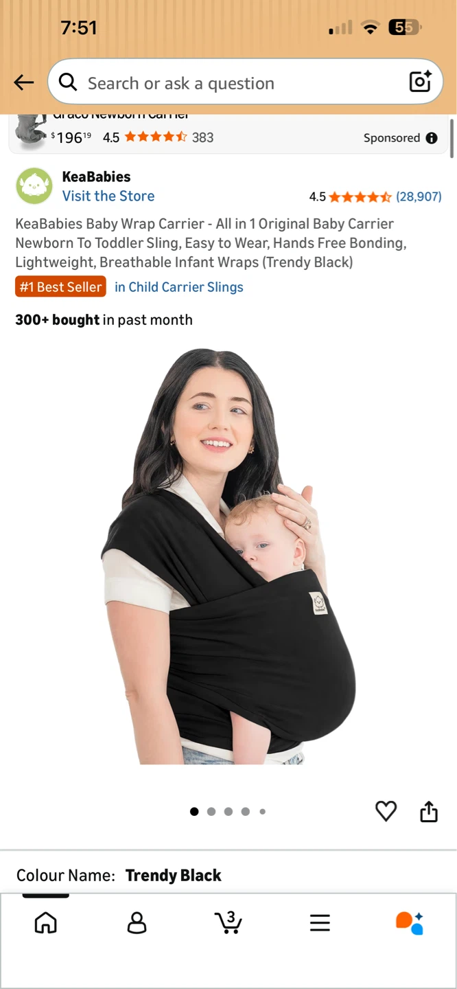 NEW! KeaBabies Original Baby Wrap Carrier - Trendy Black