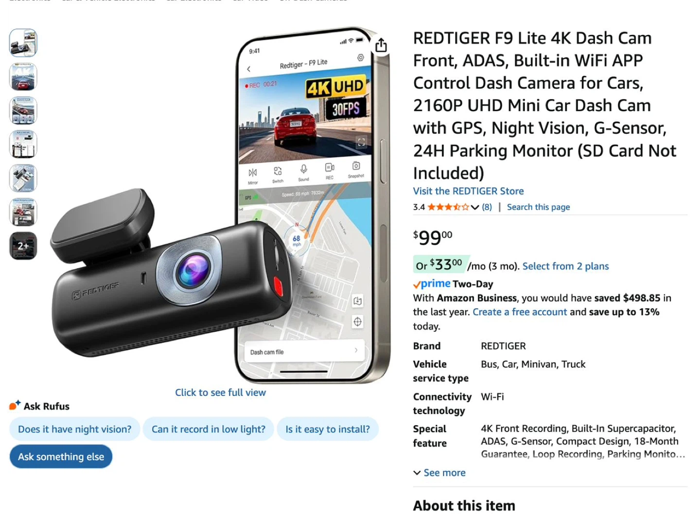 REDTIGER F9 Lite 4K Dash Cam - photo 2