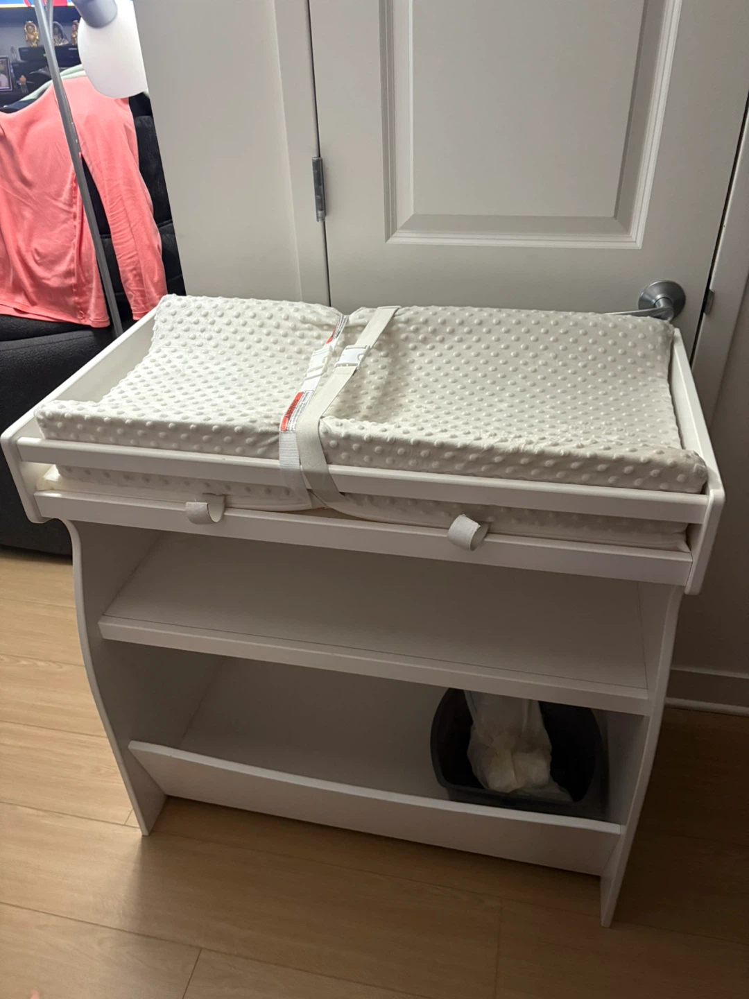 White Changing Table with Padded Top and Shelves