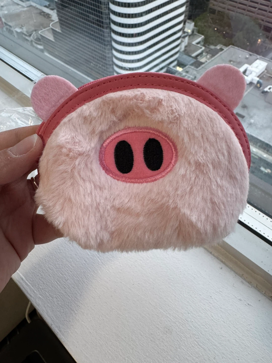 Pink Faux Fur Pig Coin Pouch