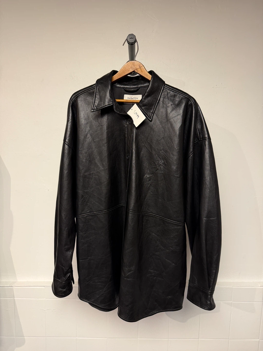 Black Faux Leather Button-Up Jacket - photo 4