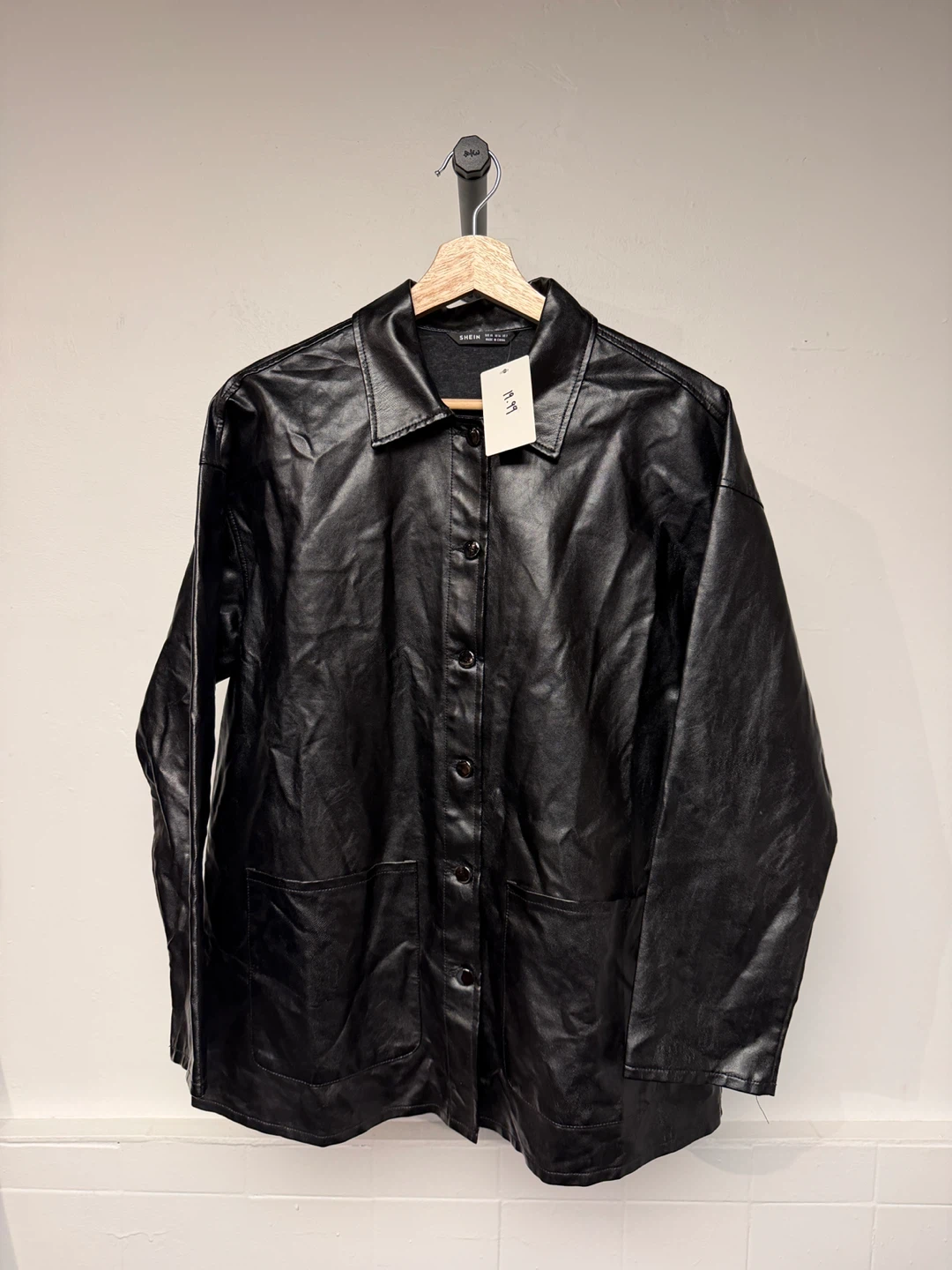 Black Faux Leather Button-Up Jacket - photo 3