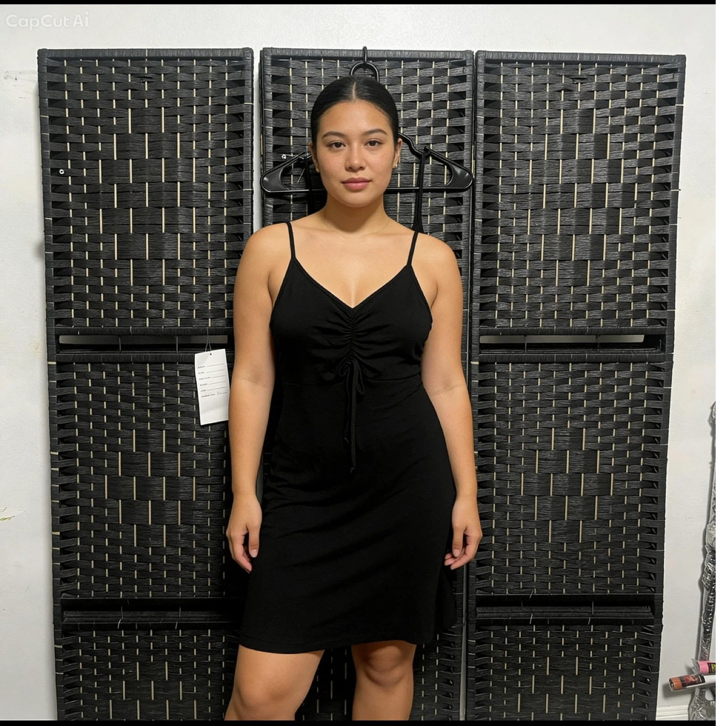 Black Ruched Spaghetti Strap Dress size M