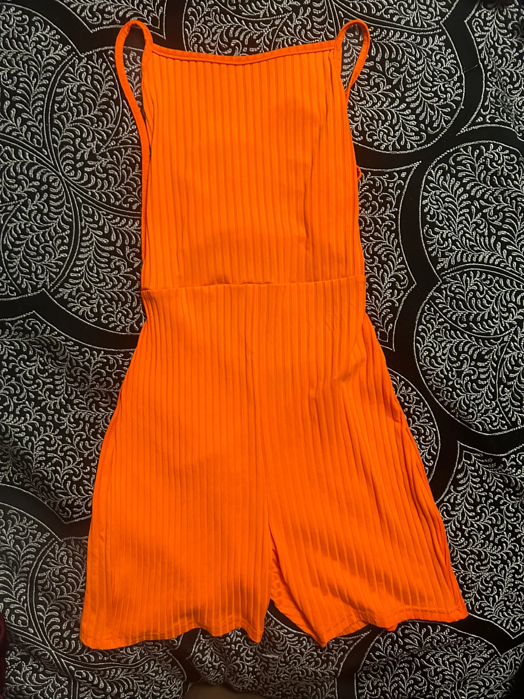 Orange Ribbed Sleeveless Romper