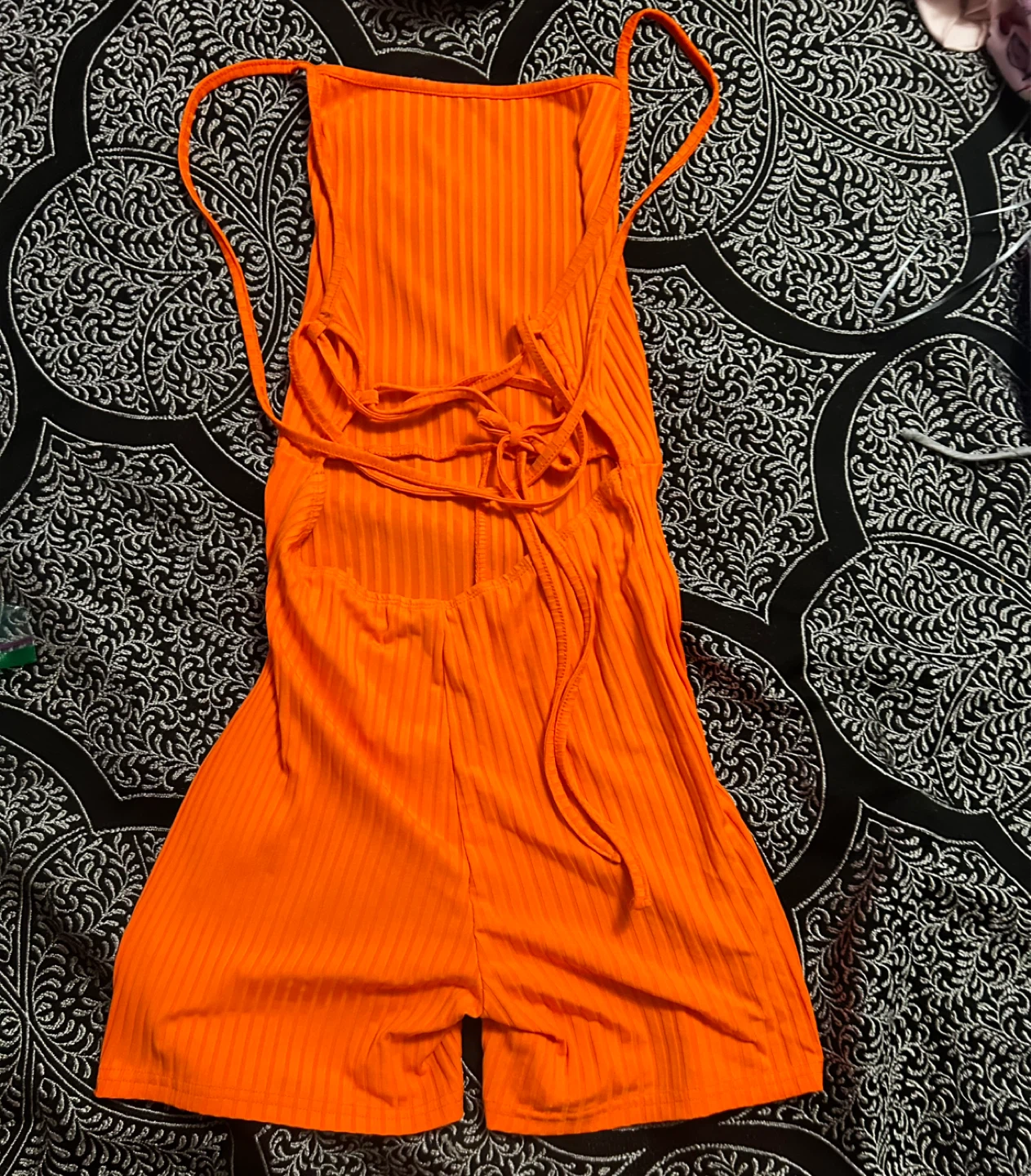 Orange Ribbed Sleeveless Romper - photo 2