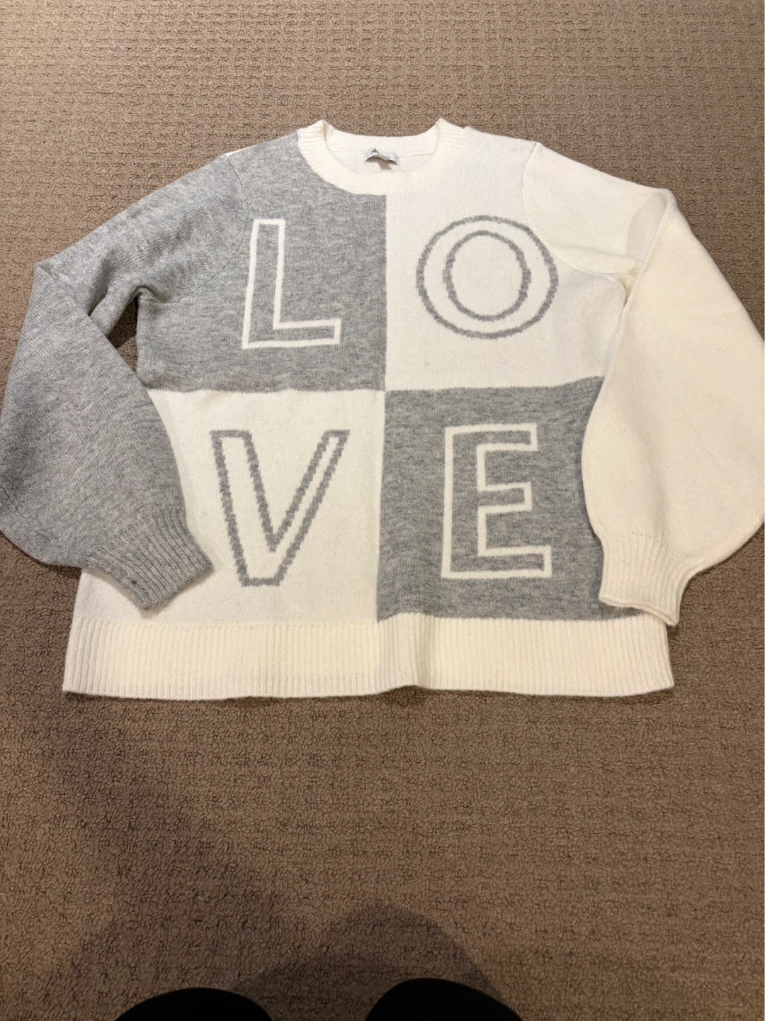 Colour Block LOVE Sweater - Grey/White
