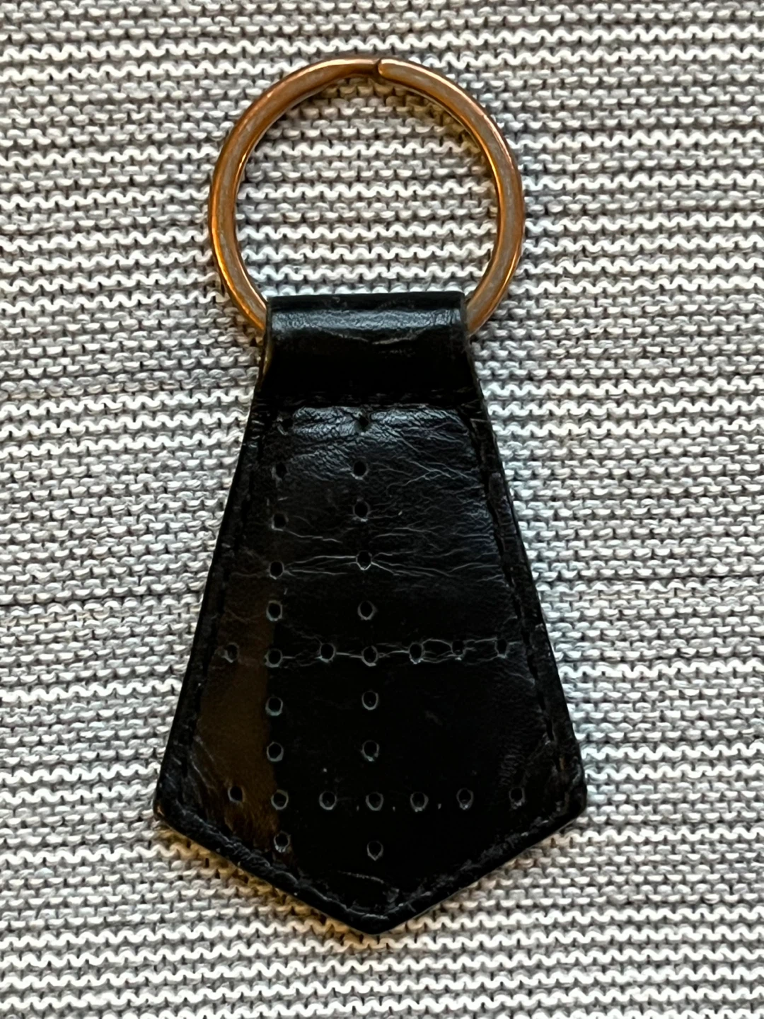 Black Leather Keyring with Brass Ring