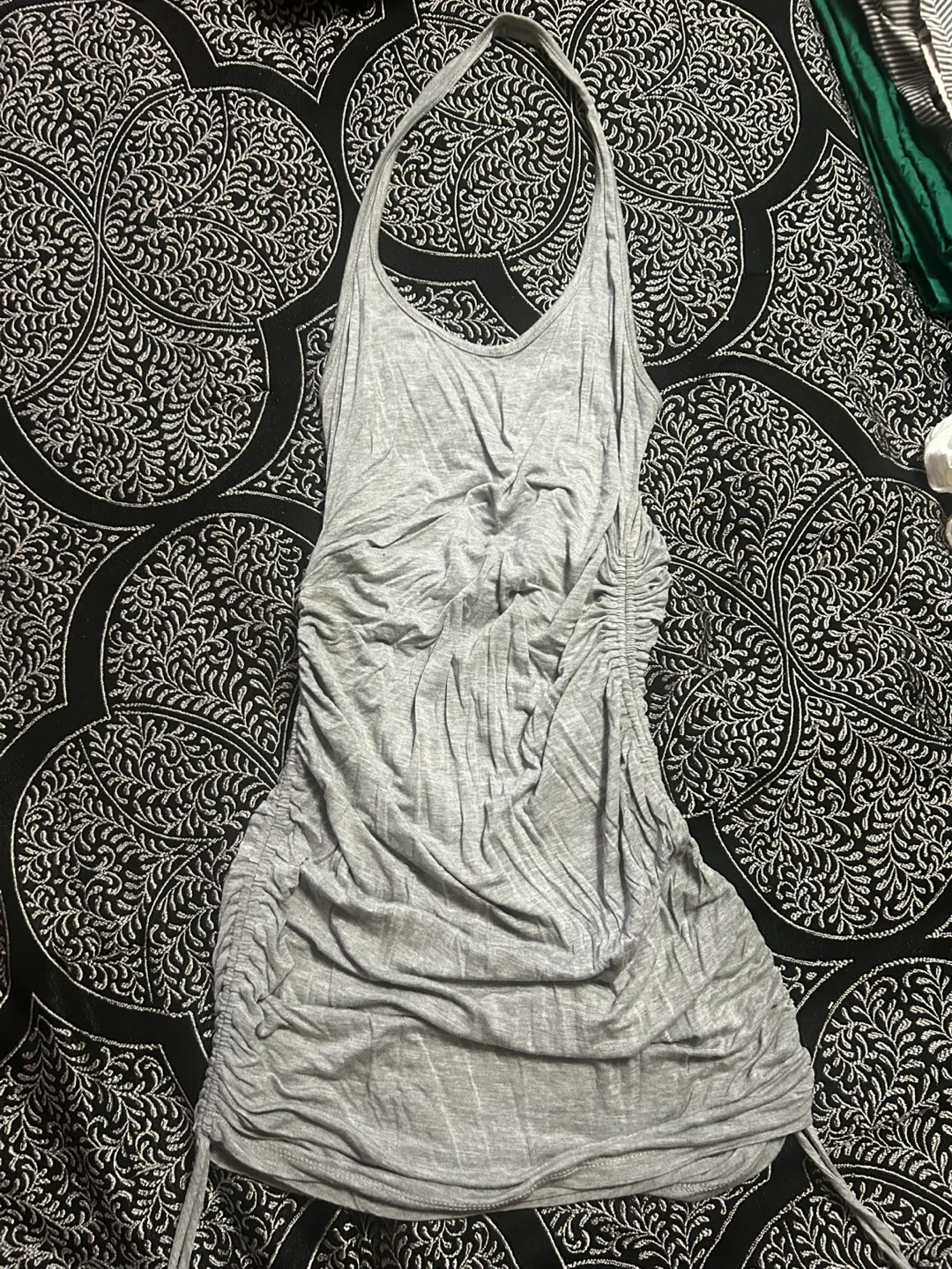 Grey Ruched Halter Dress